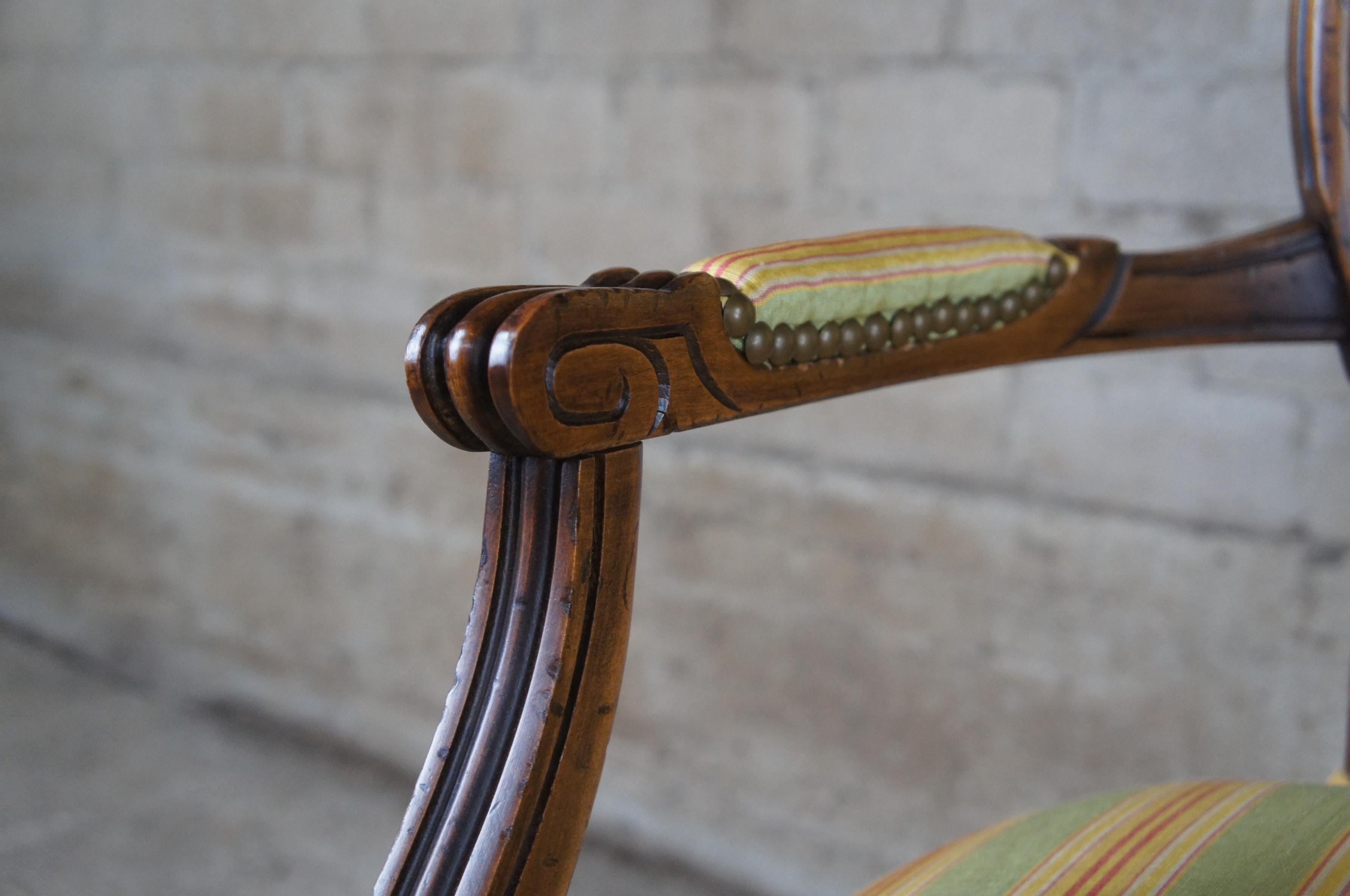 Chateau D'AX French Louis XVI Upholstered Nailhead Fauteuil Arm Chair, Italian 1