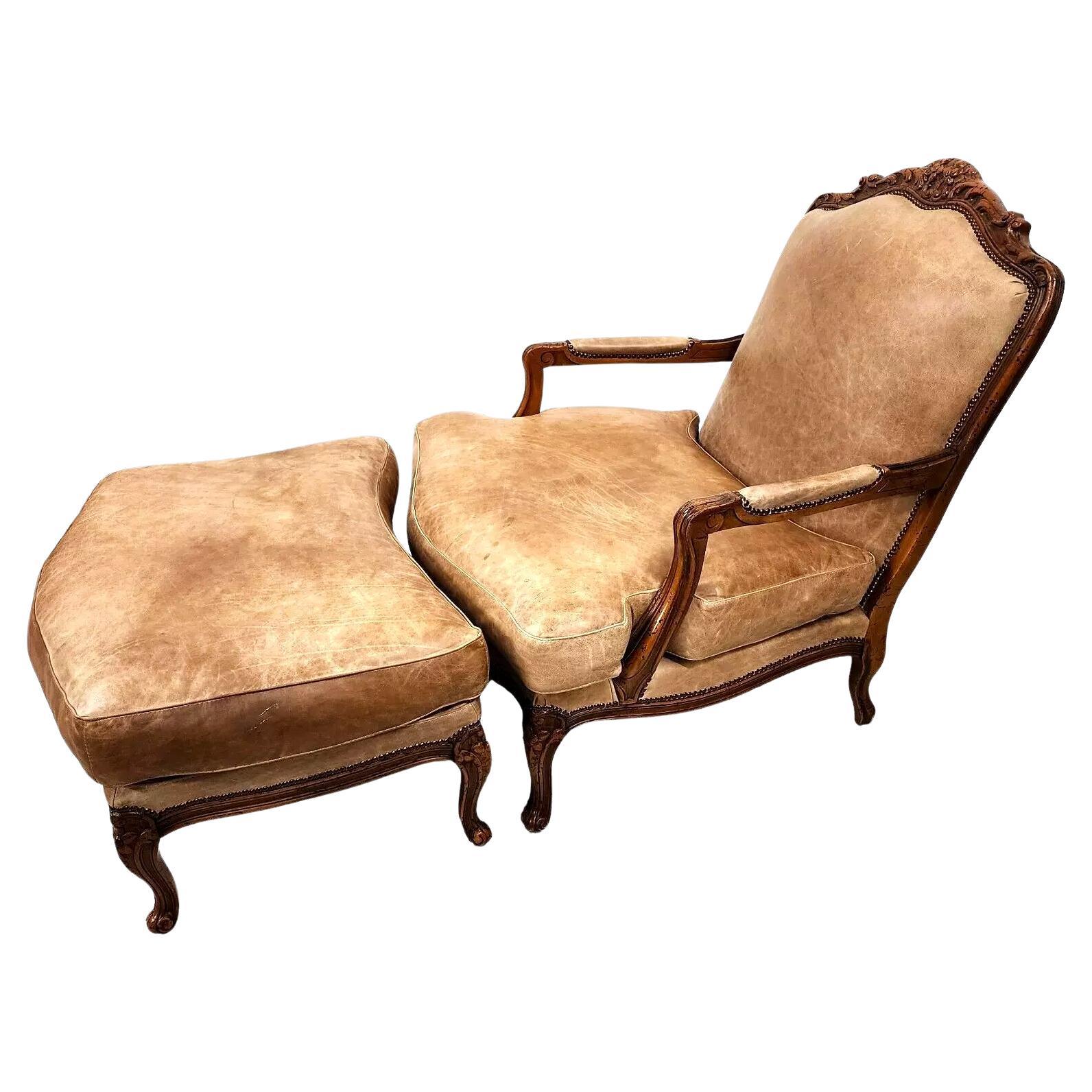 Chateau Dax Leather Lounge Chair 
Ottoman French Provincial