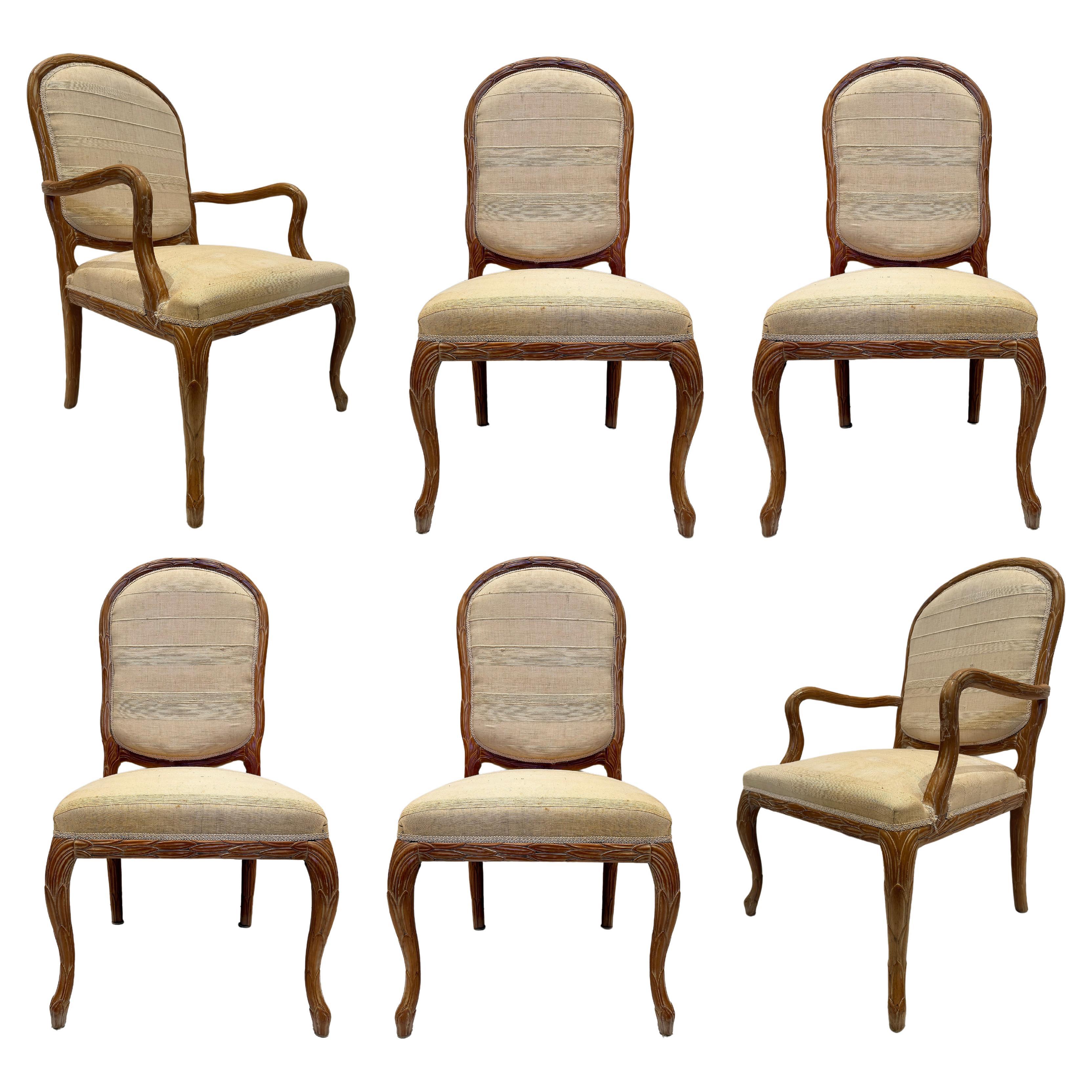 Chateau D'ax Vintage Faux Bois Carved Dining Chairs, Italy, Set of 6