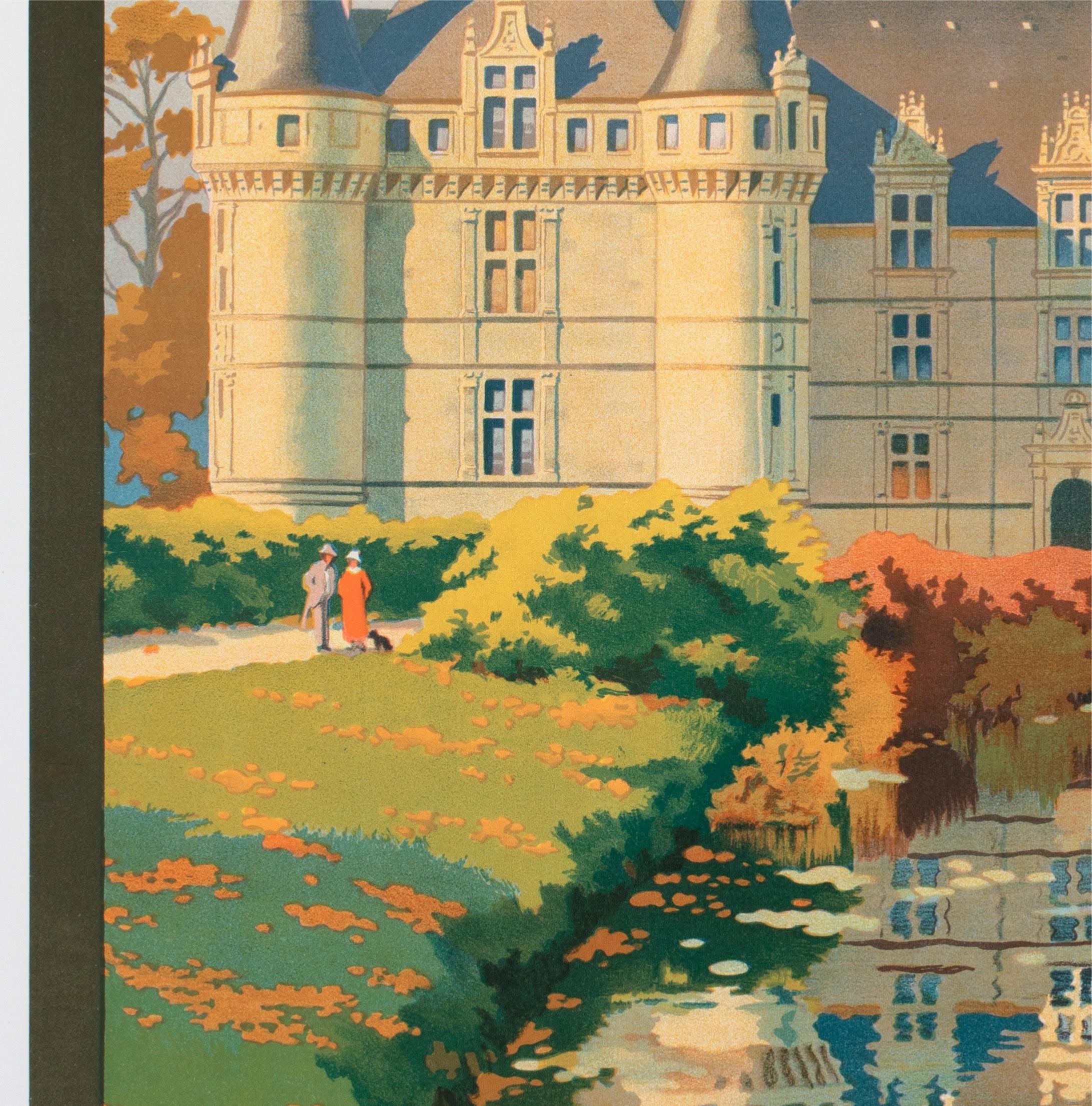 20ième siècle Château d'Azay le Rideau c1925 Affiche publicitaire française, Contant Duval en vente