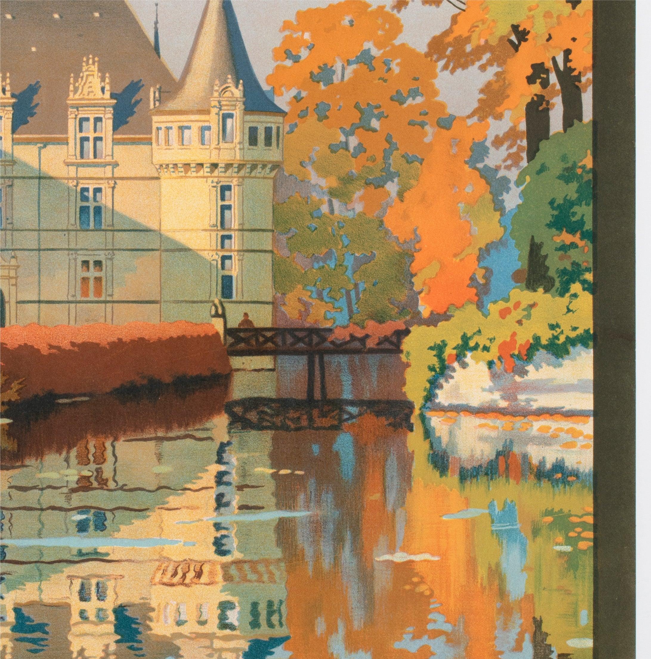 Lin Château d'Azay le Rideau c1925 Affiche publicitaire française, Contant Duval en vente