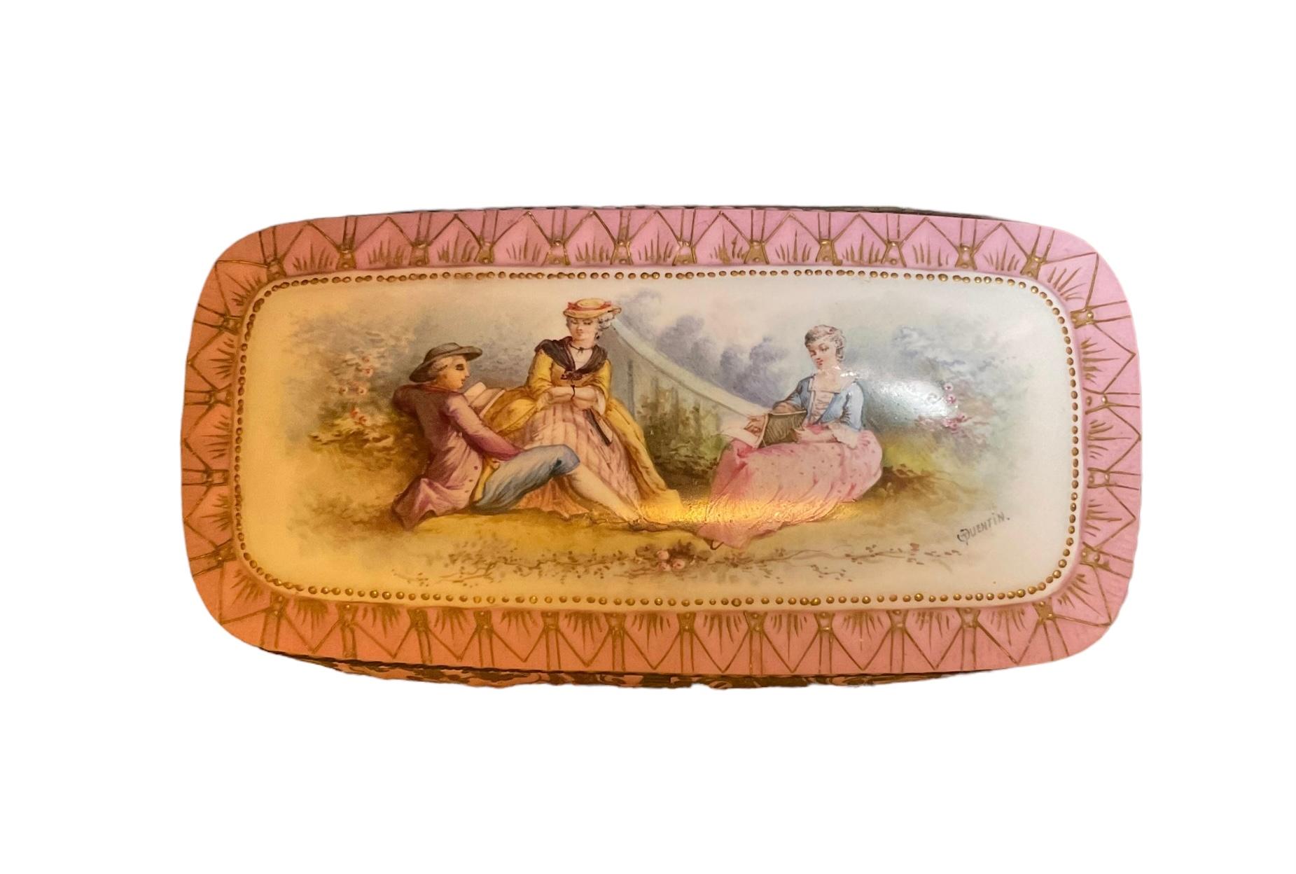 Hand-Painted Chateau De Tuileries Porcelain Rectangular Casket For Sale