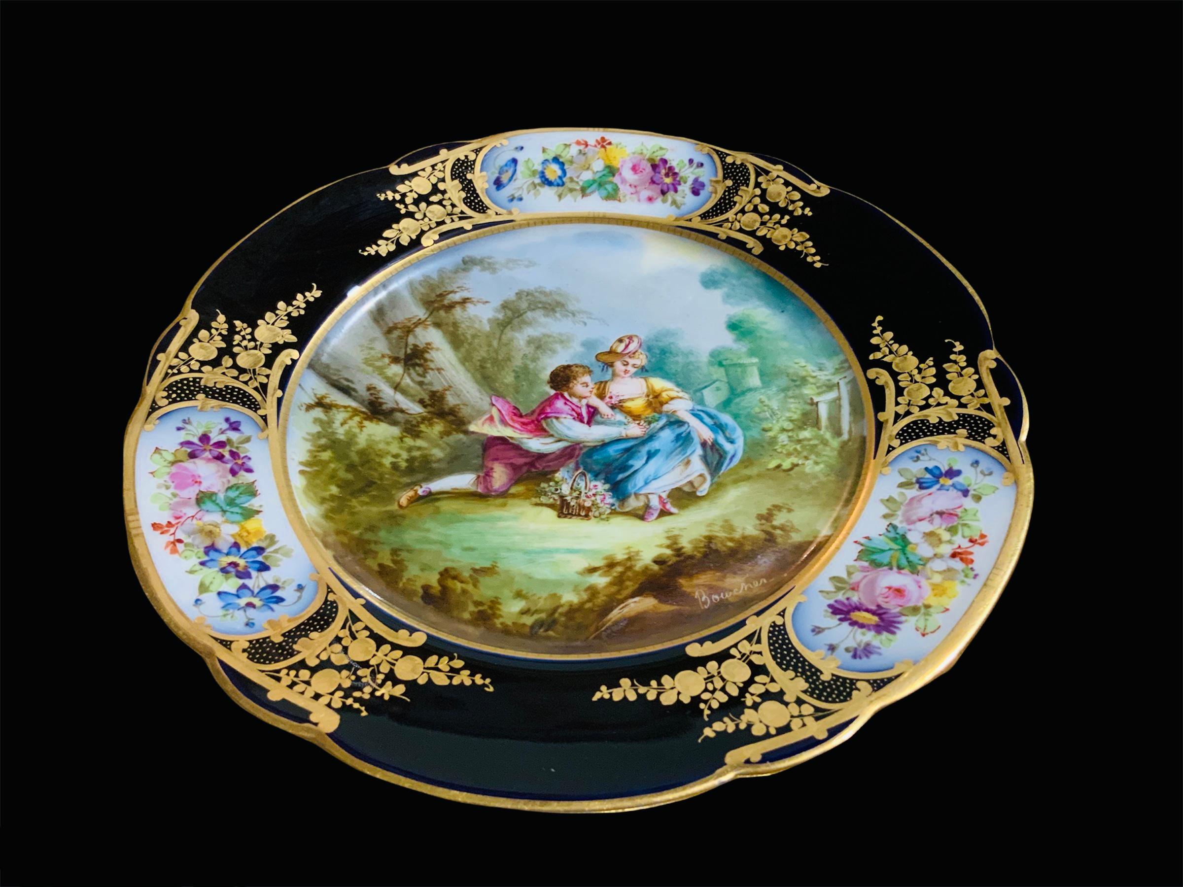 Rococo Chateau de Tuileries Sevres Style Hand Painted Cabinet Plate For Sale
