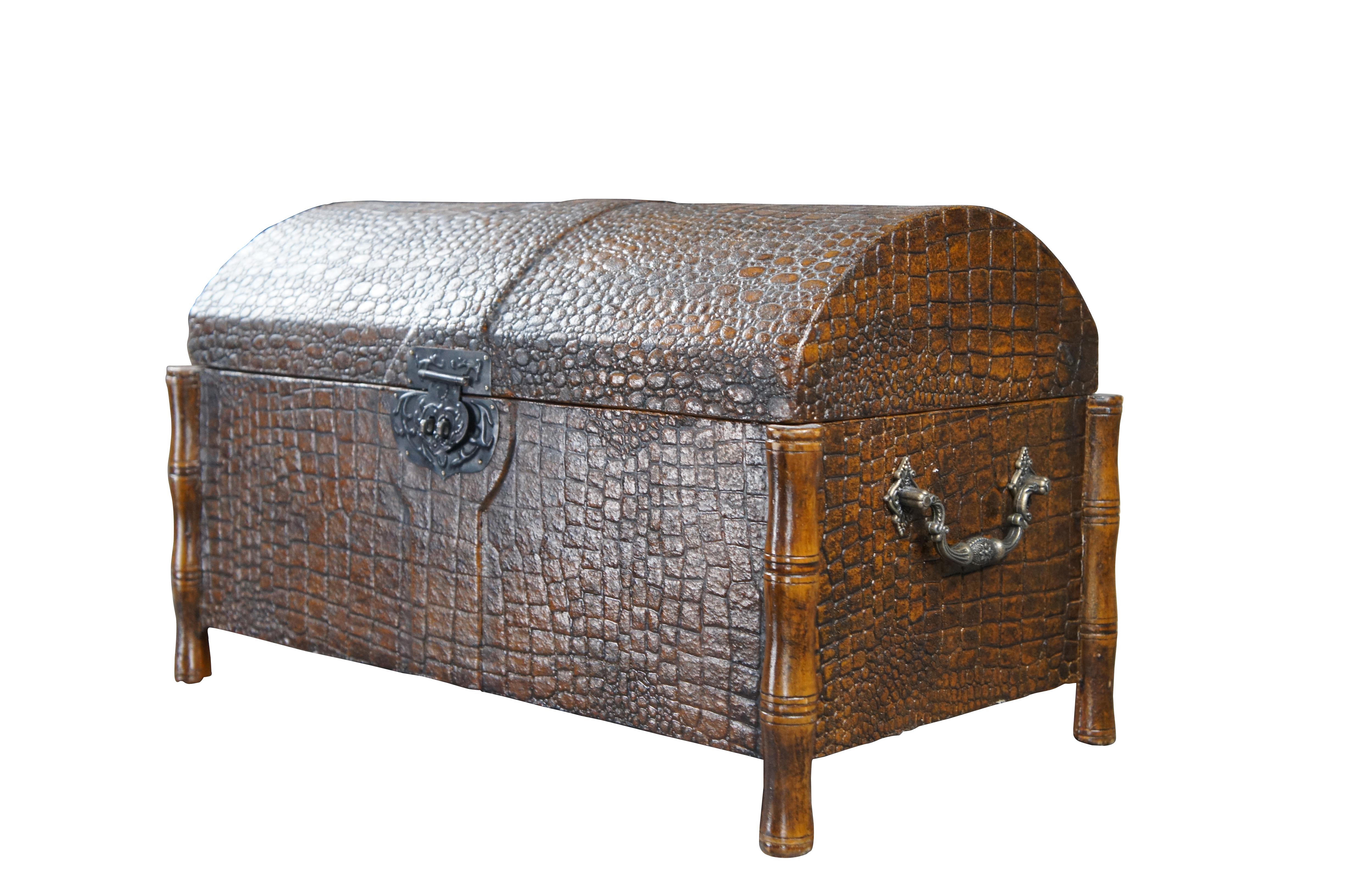 British Colonial Chateau Edgewater Inc Faux Bamboo & Alligator Domed Keepsake Trinket Vanity Box