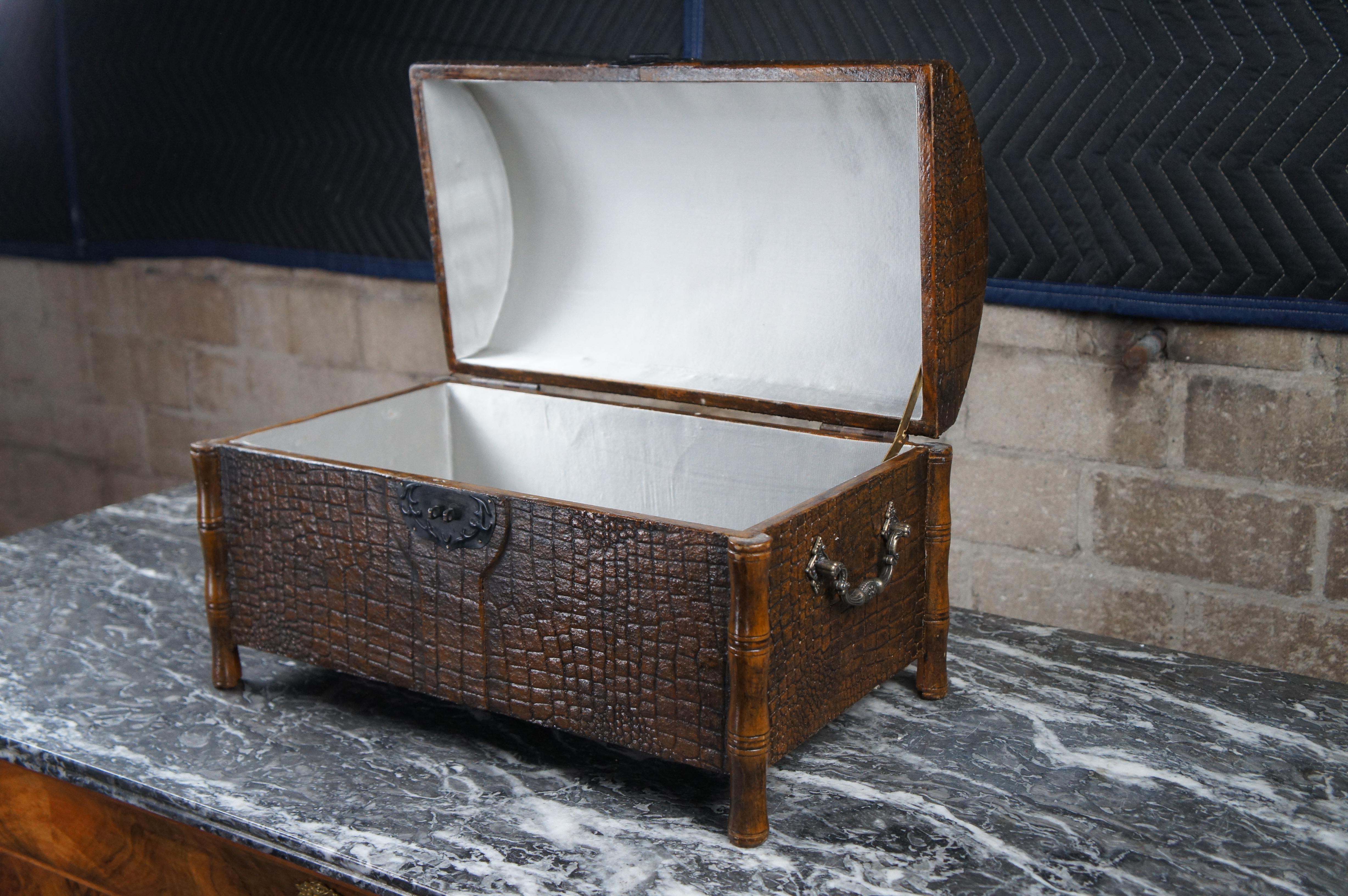 20th Century Chateau Edgewater Inc Faux Bamboo & Alligator Domed Keepsake Trinket Vanity Box