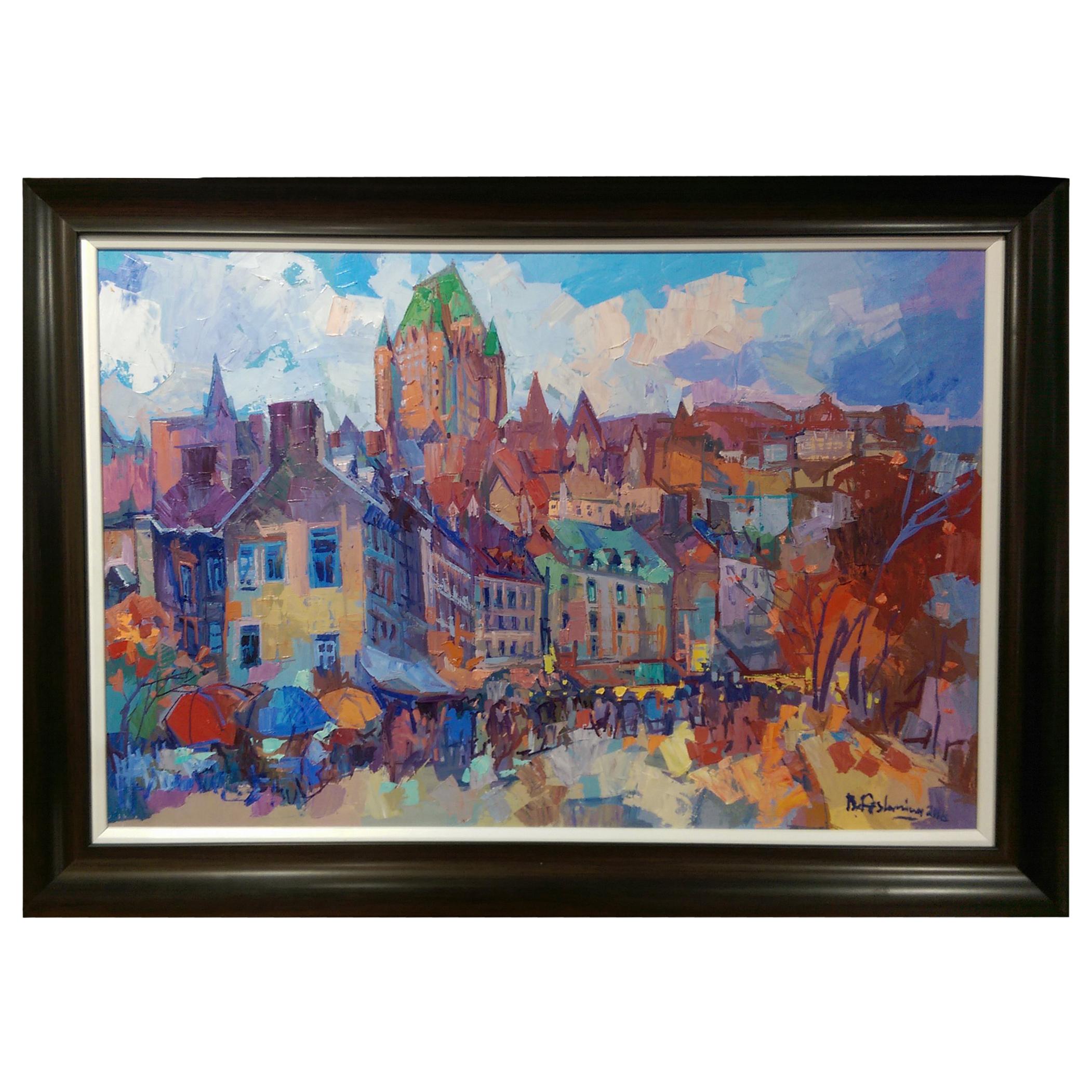 ‘Chateau Frontenac’ Quebec Oil on Board Contemporary Painting by Bedros Aslanian
