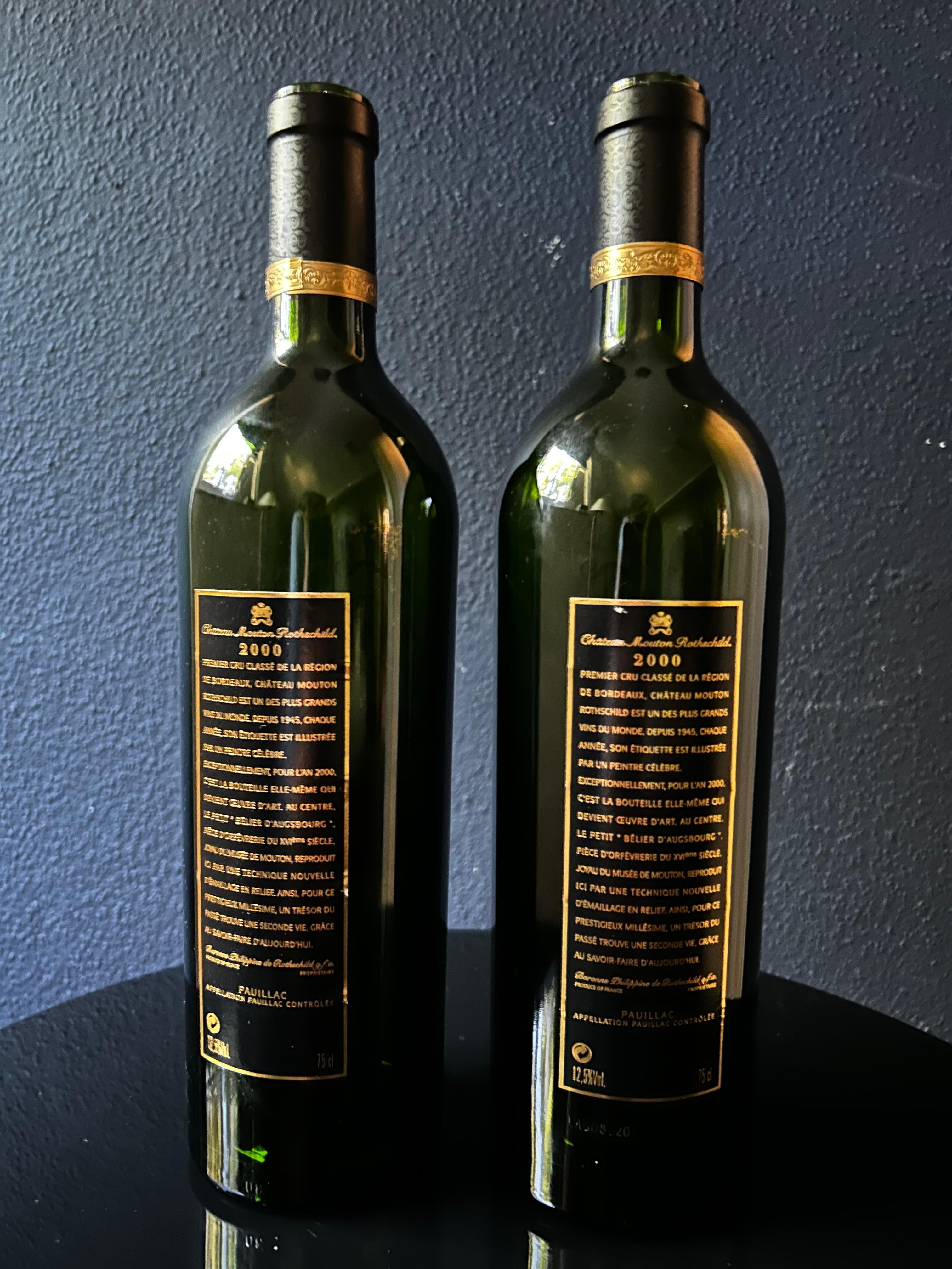 Château Mouton Rothschild 2000 Bottle – Gold Enamel Relief, Orig
