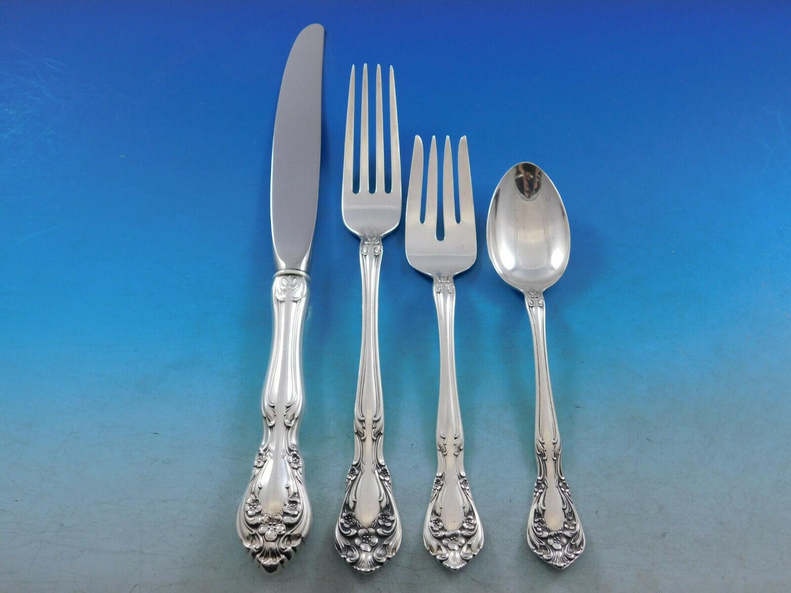 Outstanding monumental Dinner Size Chateau Rose by Alvin sterling silver Flatware set, 153 pieces. This set is so complete, it has just about every piece you could imagine! This set includes:

12 Dinner Size Knives, 9 1/2