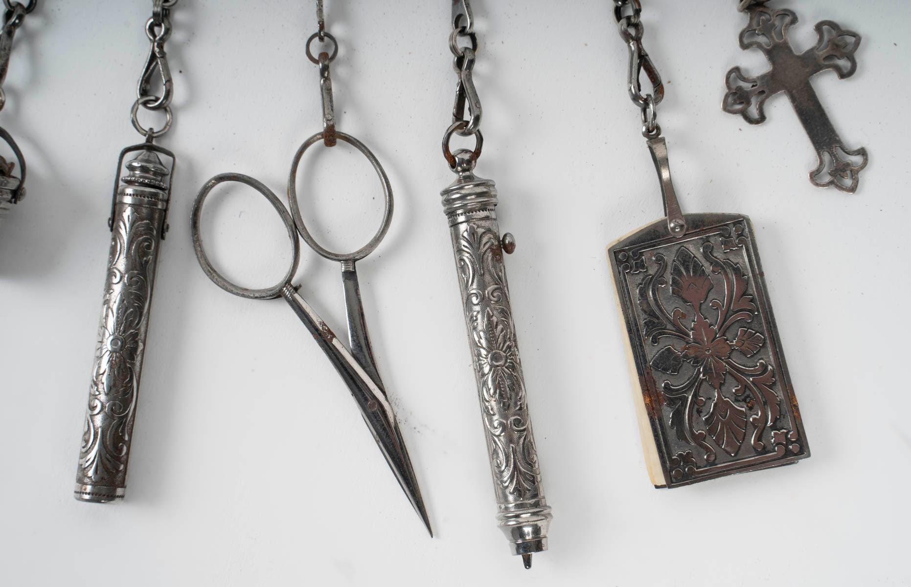Silver Plate Chatelaine from the Early 20th Century. For Sale