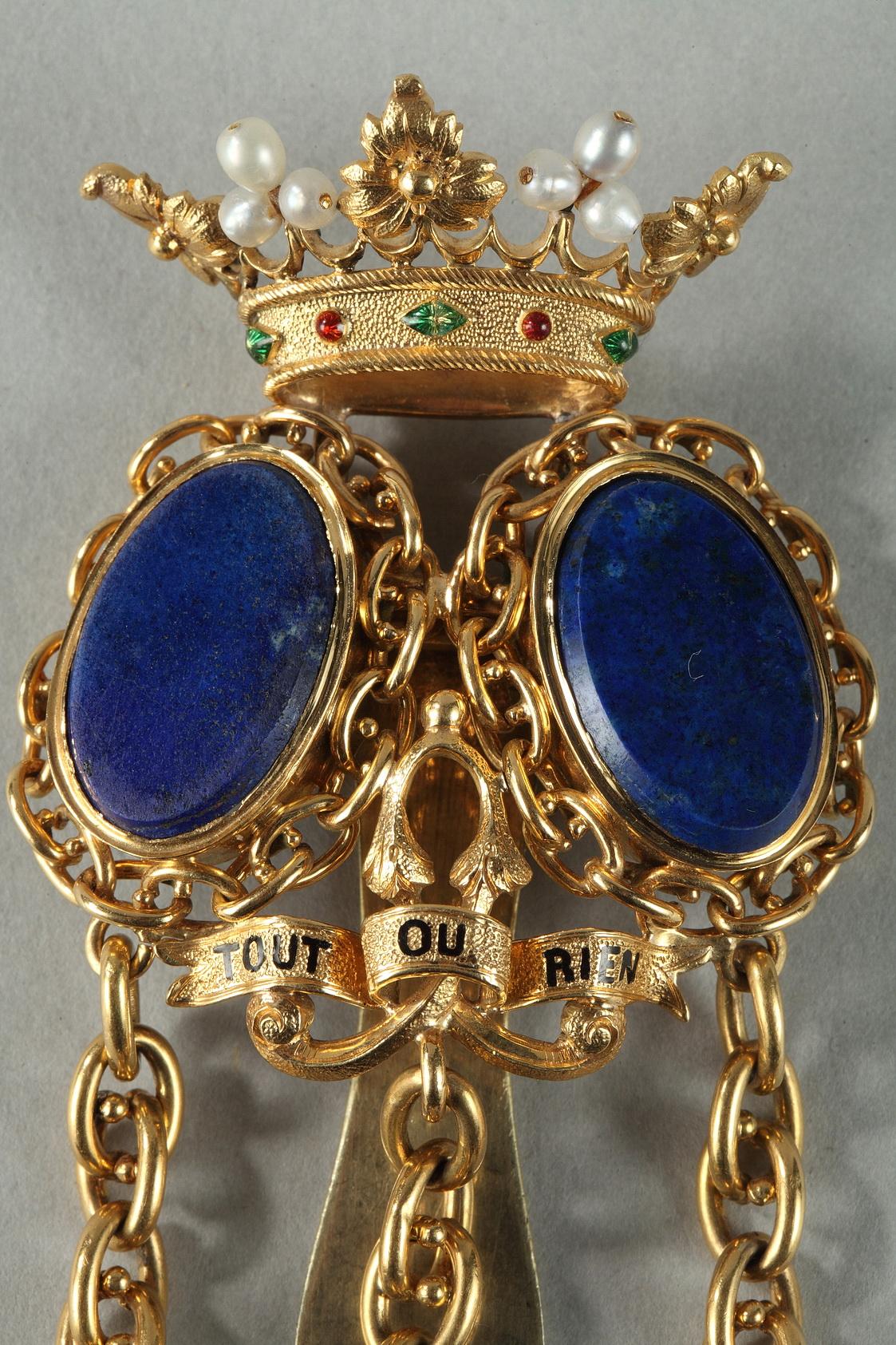 Napoleon III Chatelaine in Gold and Semi-Precious Stones For Sale