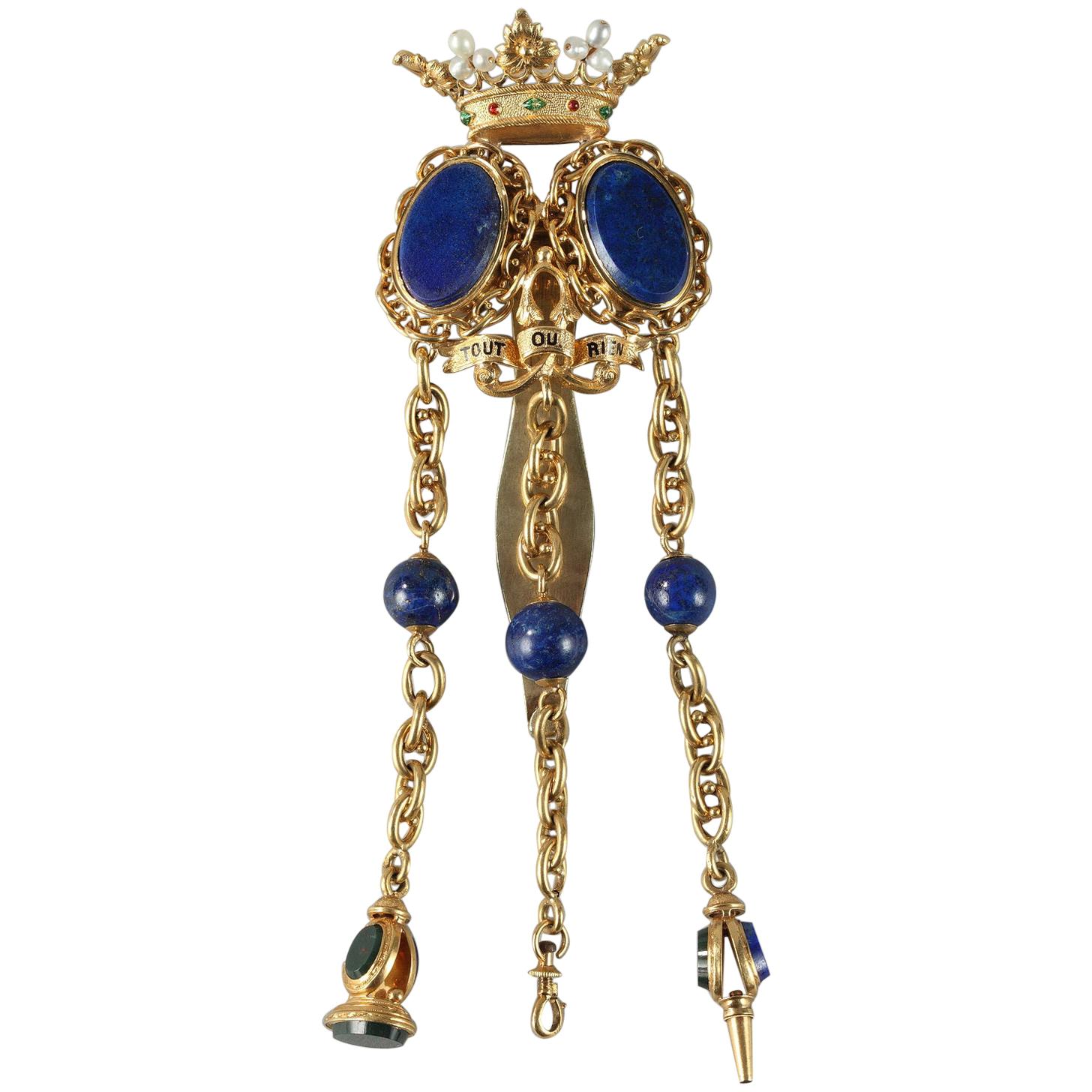 Chatelaine in Gold and Semi-Precious Stones For Sale