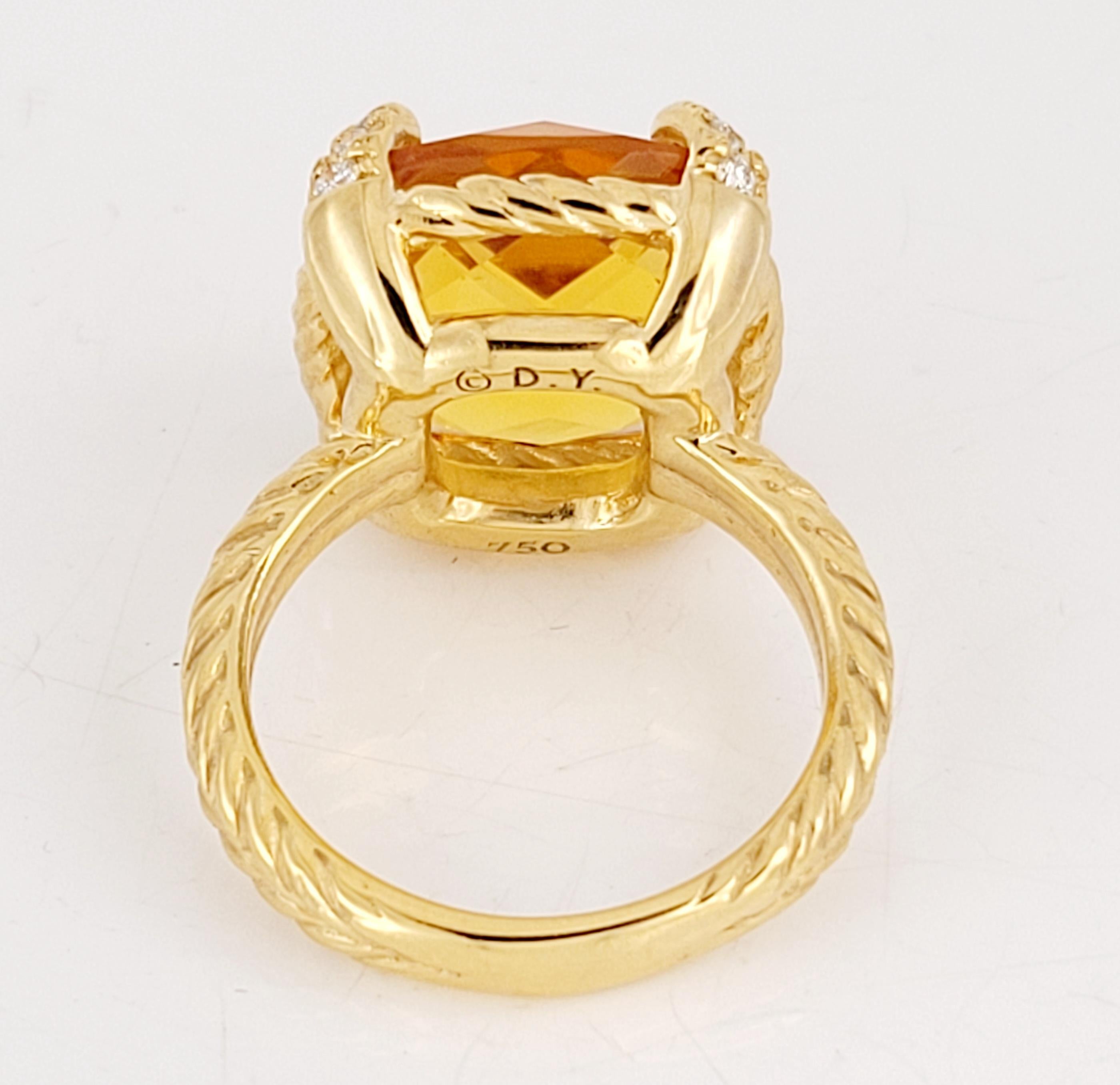 Round Cut Chatelaine Ring 18K Yellow Gold with Citrine and Diamonds, 14mm For Sale