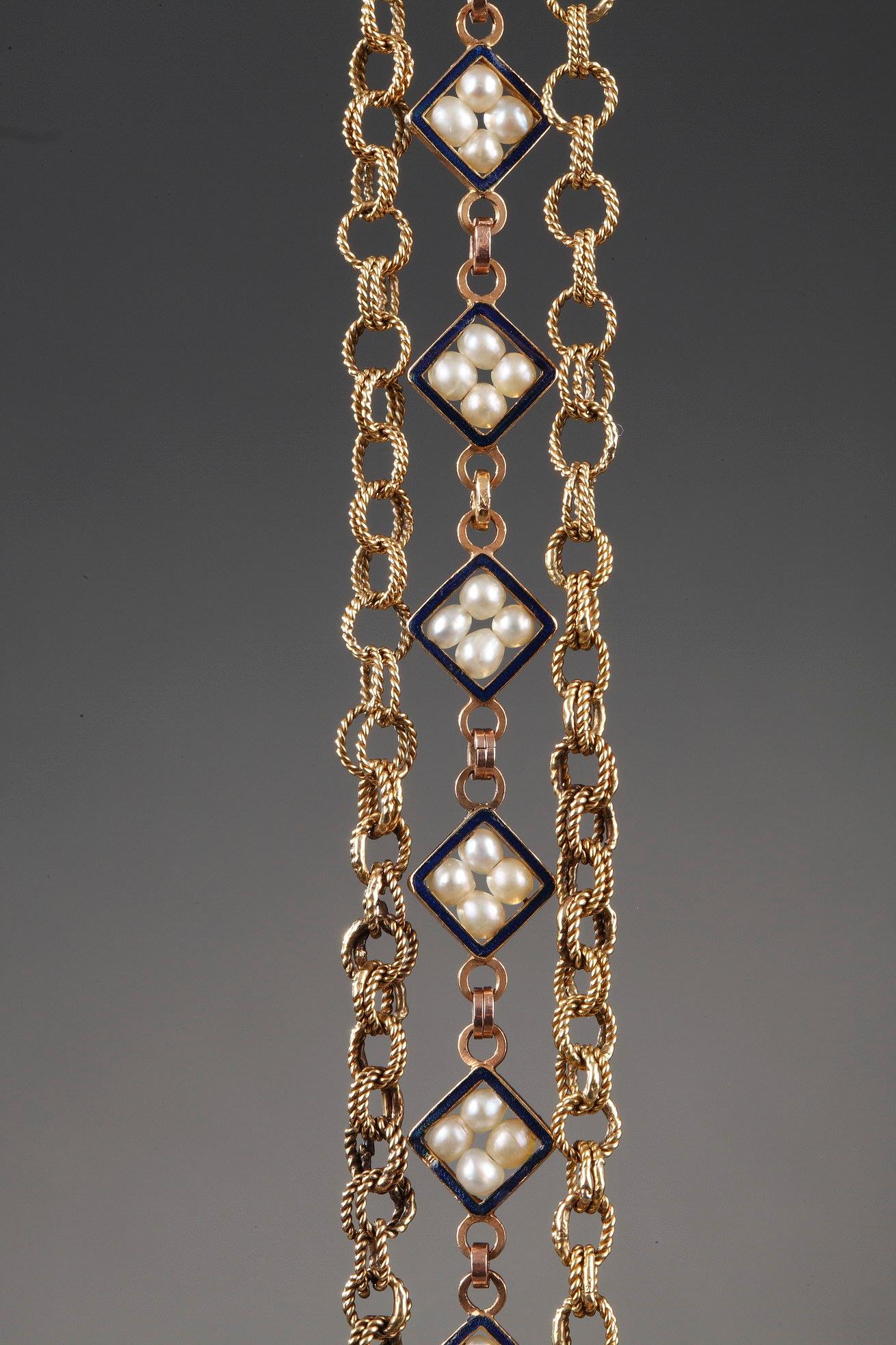 Women's or Men's Chatelaine with Gold, Enamel and Pearls, Late 18th Century Work For Sale