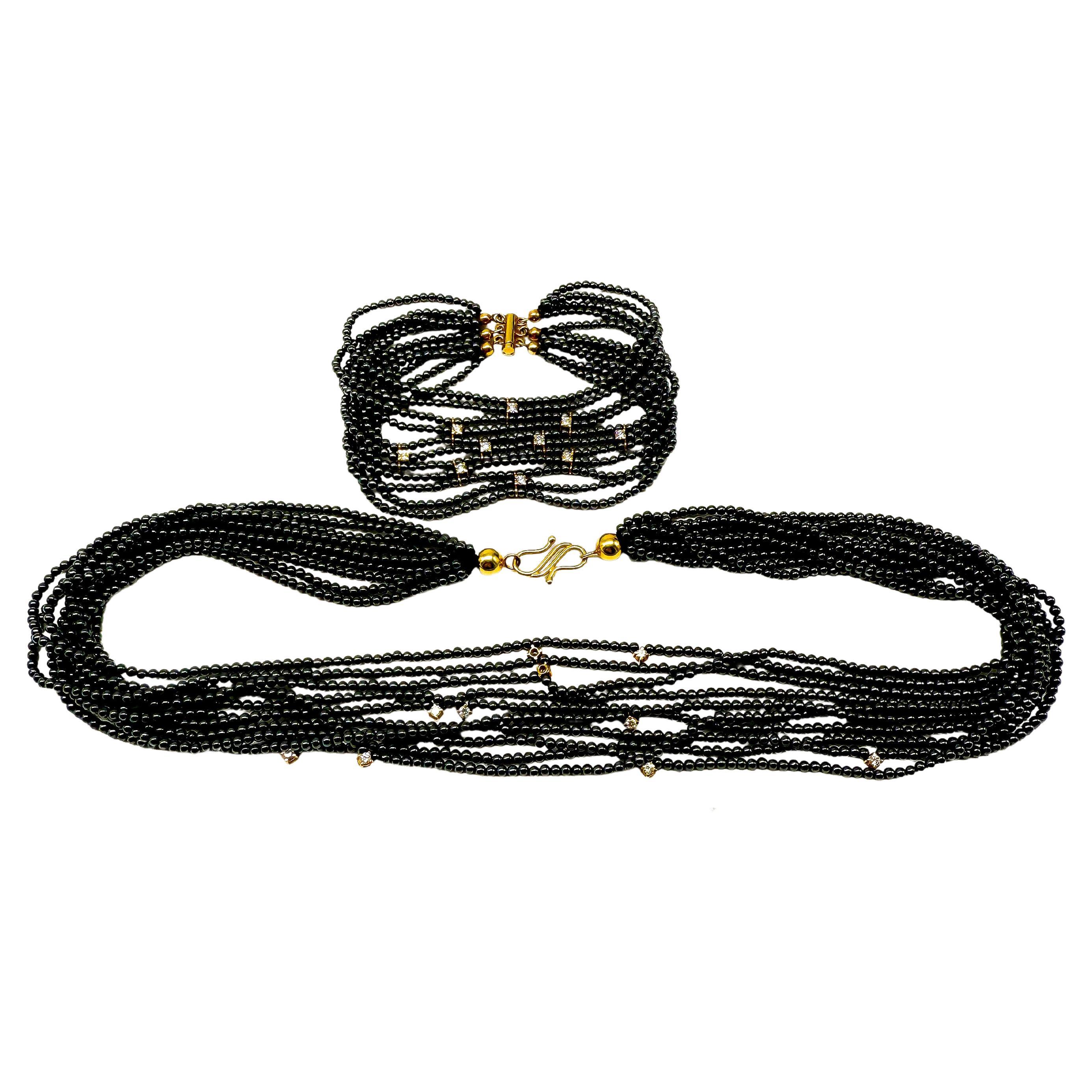 Bracelet and Necklace Set with Tahitian Pearls and Diamonds For Sale