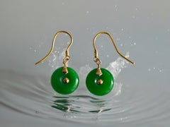 Chatham Donut French Hook Green Jade Earrings (with 14K Yellow Gold)