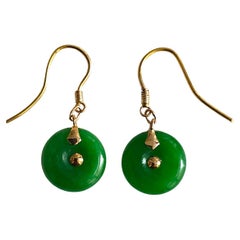 Chatham Donut French Hook Green Jade Earrings (with 14K Yellow Gold)