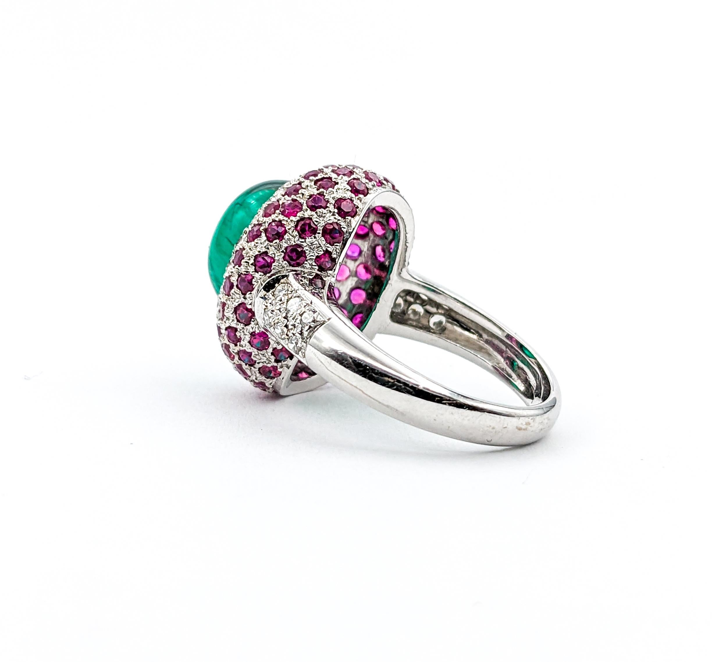 Chatham Emerald & Ruby , Diamond Ring In White Gold 4