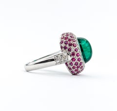Chatham Emerald & Ruby , Diamond Ring In White Gold