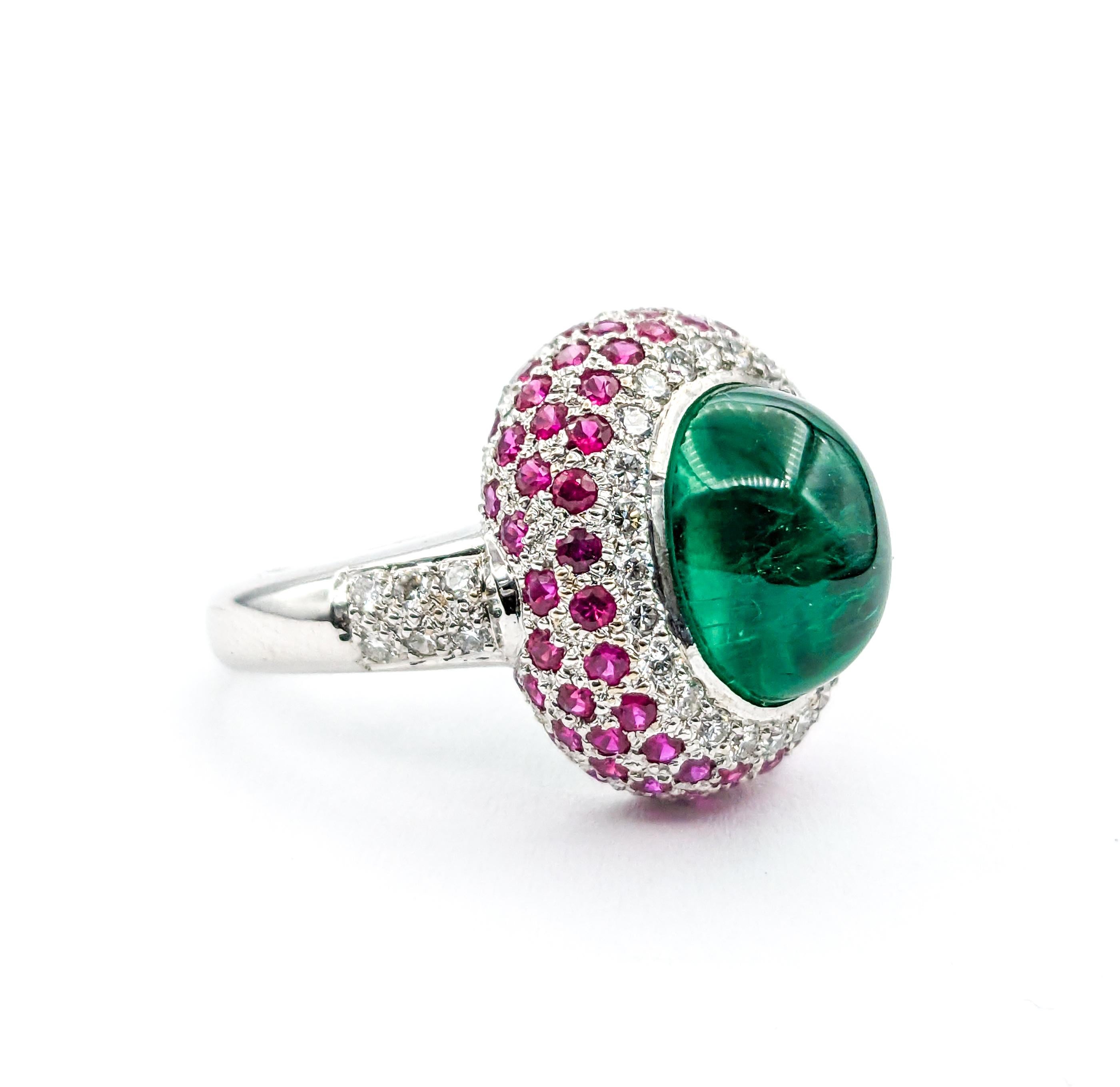 Modern Chatham Emerald & Ruby , Diamond Ring In White Gold