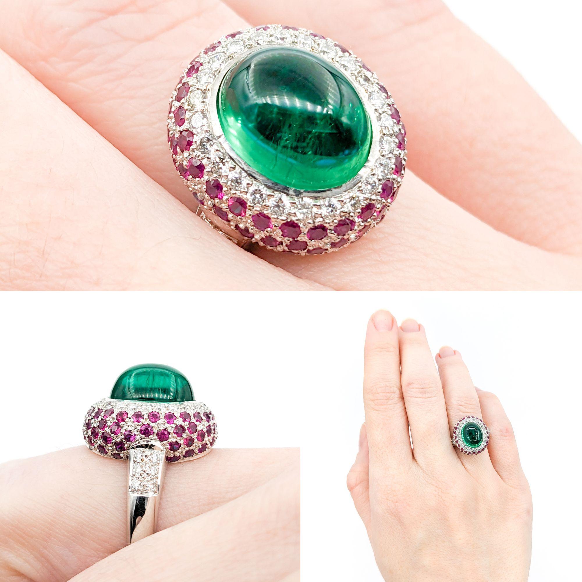 Chatham Emerald & Ruby , Diamond Ring In White Gold In Excellent Condition In Bloomington, MN