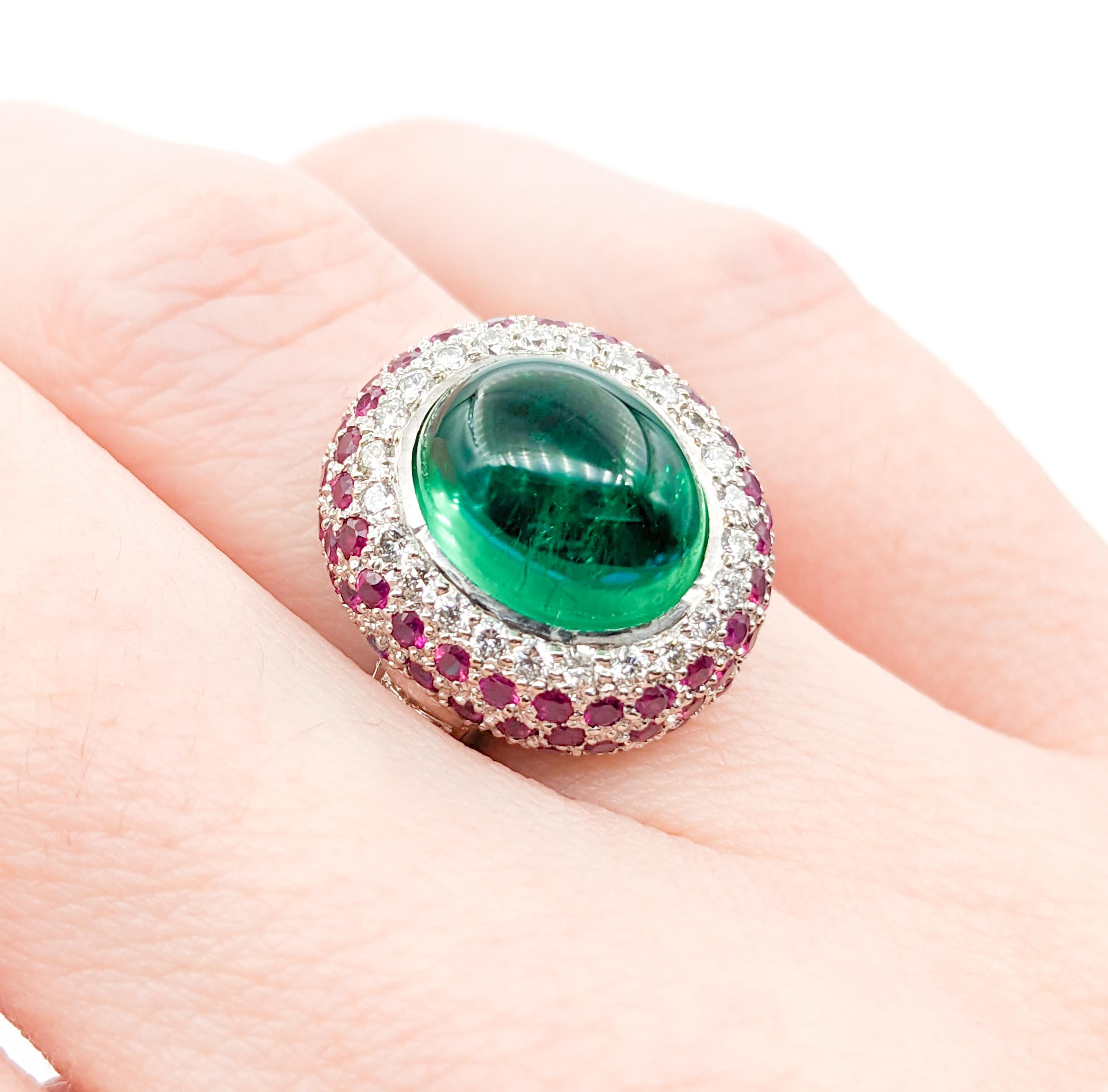 Chatham Emerald & Ruby , Diamond Ring In White Gold 1