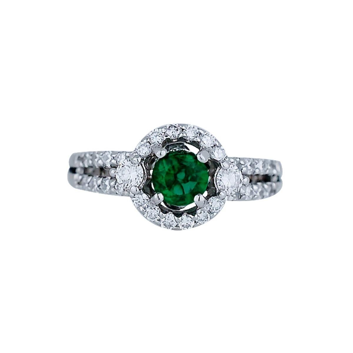Chatham Emerald Set with Diamonds in Halo Diamond Ring, 1.25 Carat For Sale