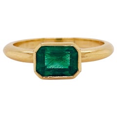 Chatham Emerald Solitaire Bezel Ring Lab-Grown 1.15 Carats in 18K Yellow Gold LV