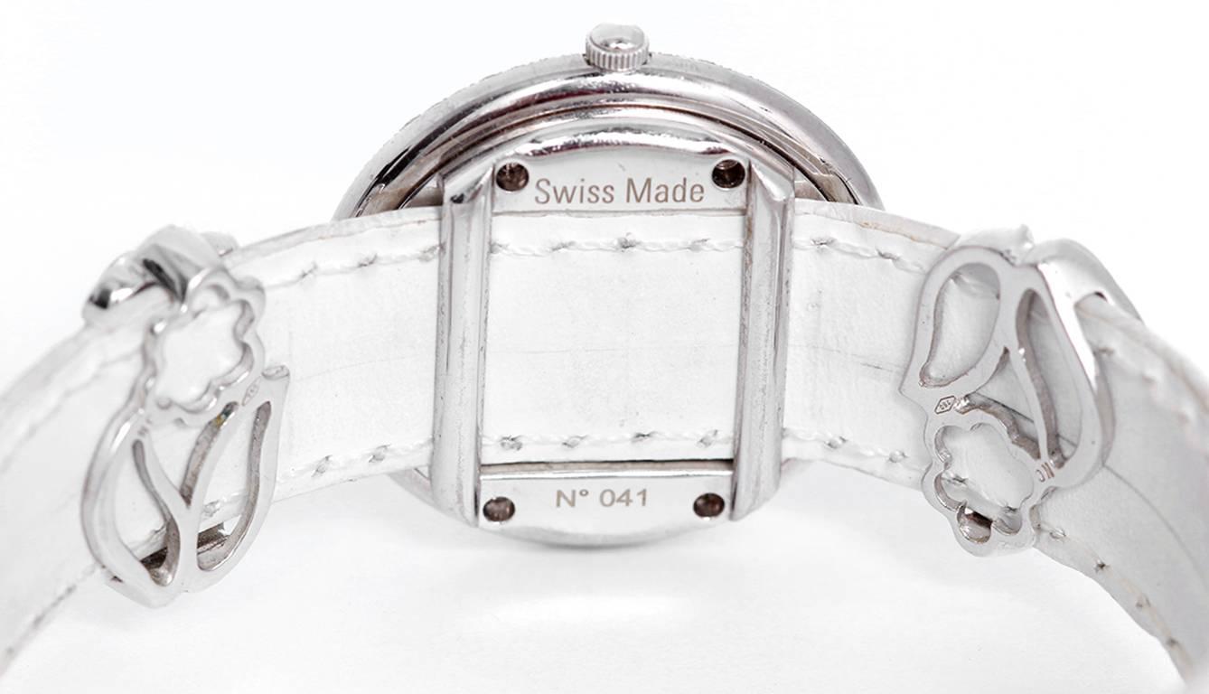 Round Cut Chatila Ladies White Gold Diamond Pave Arc-en-Ciel Wristwatch