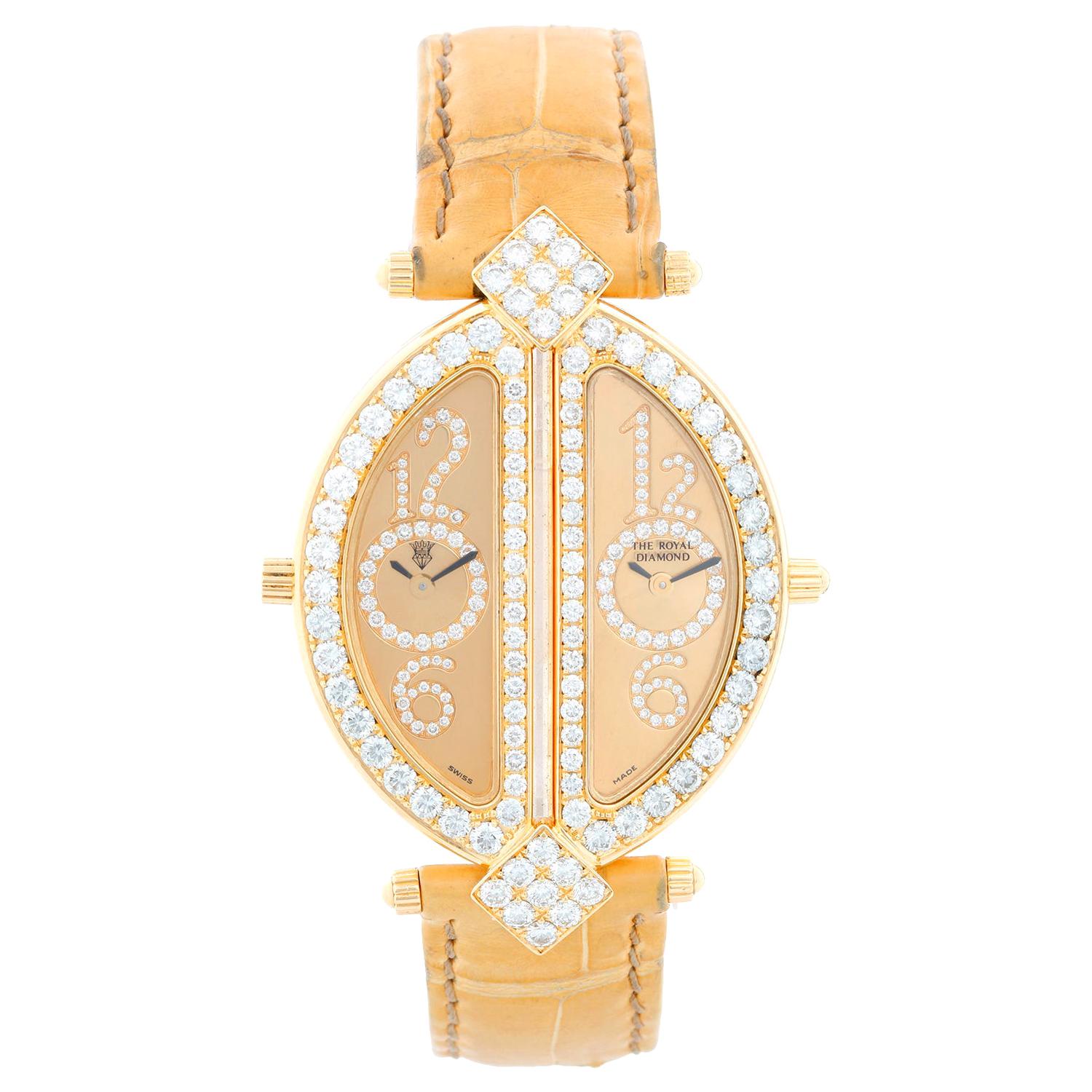 Chatila "The Royal Diamond Double Lady" Dual Time Ladies 18 Karat Gold Watch BA