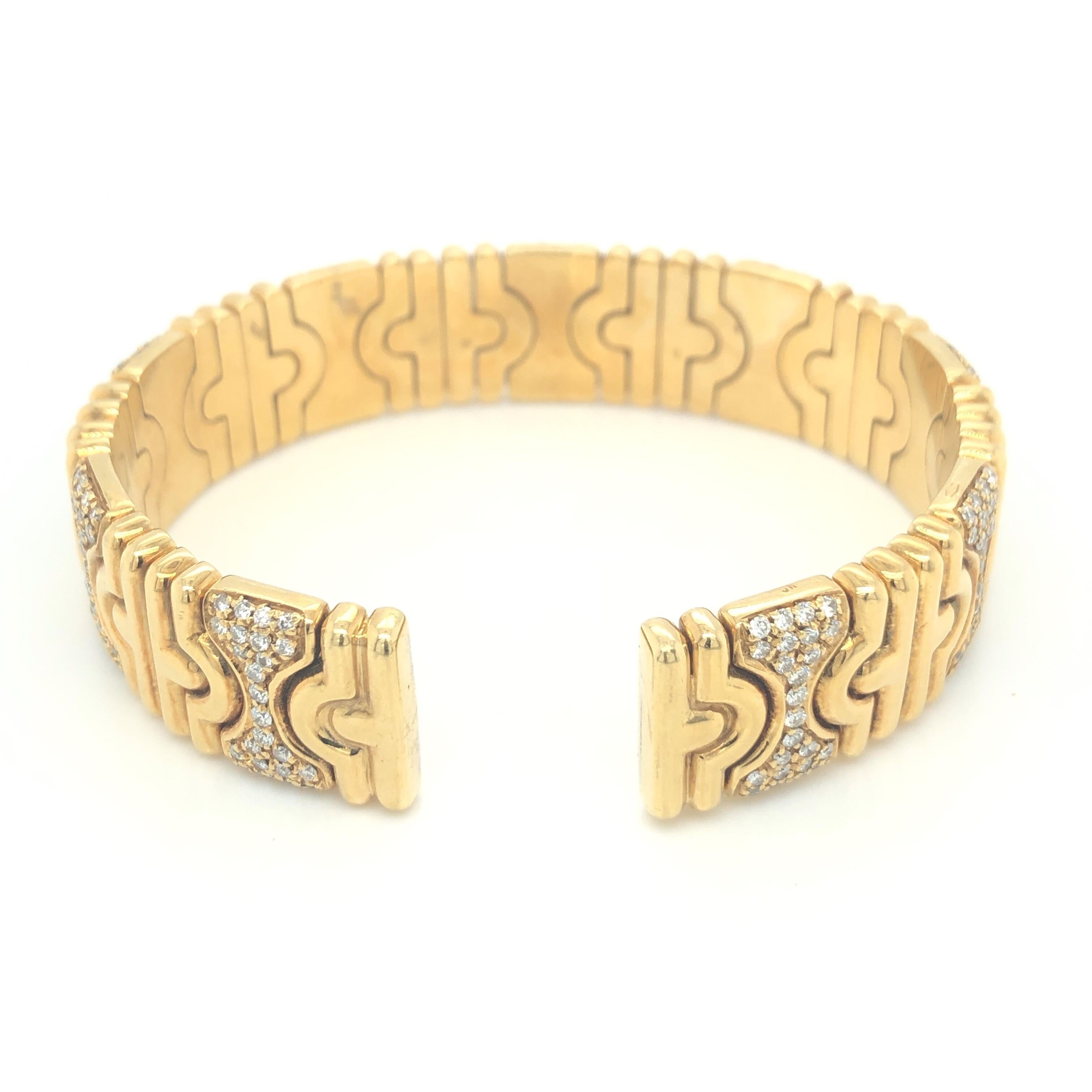Modern Chatila Yellow Gold Cuff Bracelet with Diamonds For Sale