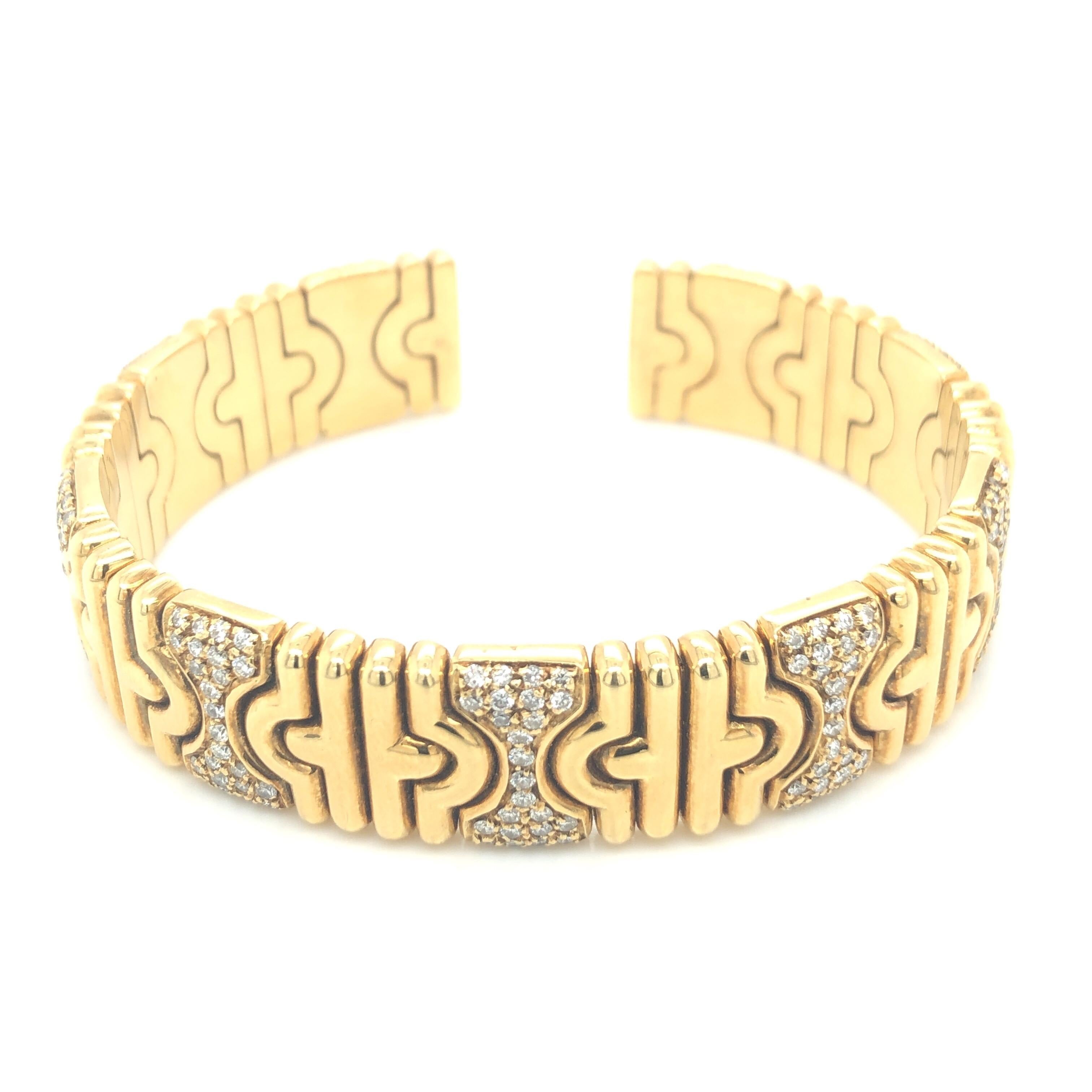 Round Cut Chatila Yellow Gold Cuff Bracelet with Diamonds For Sale
