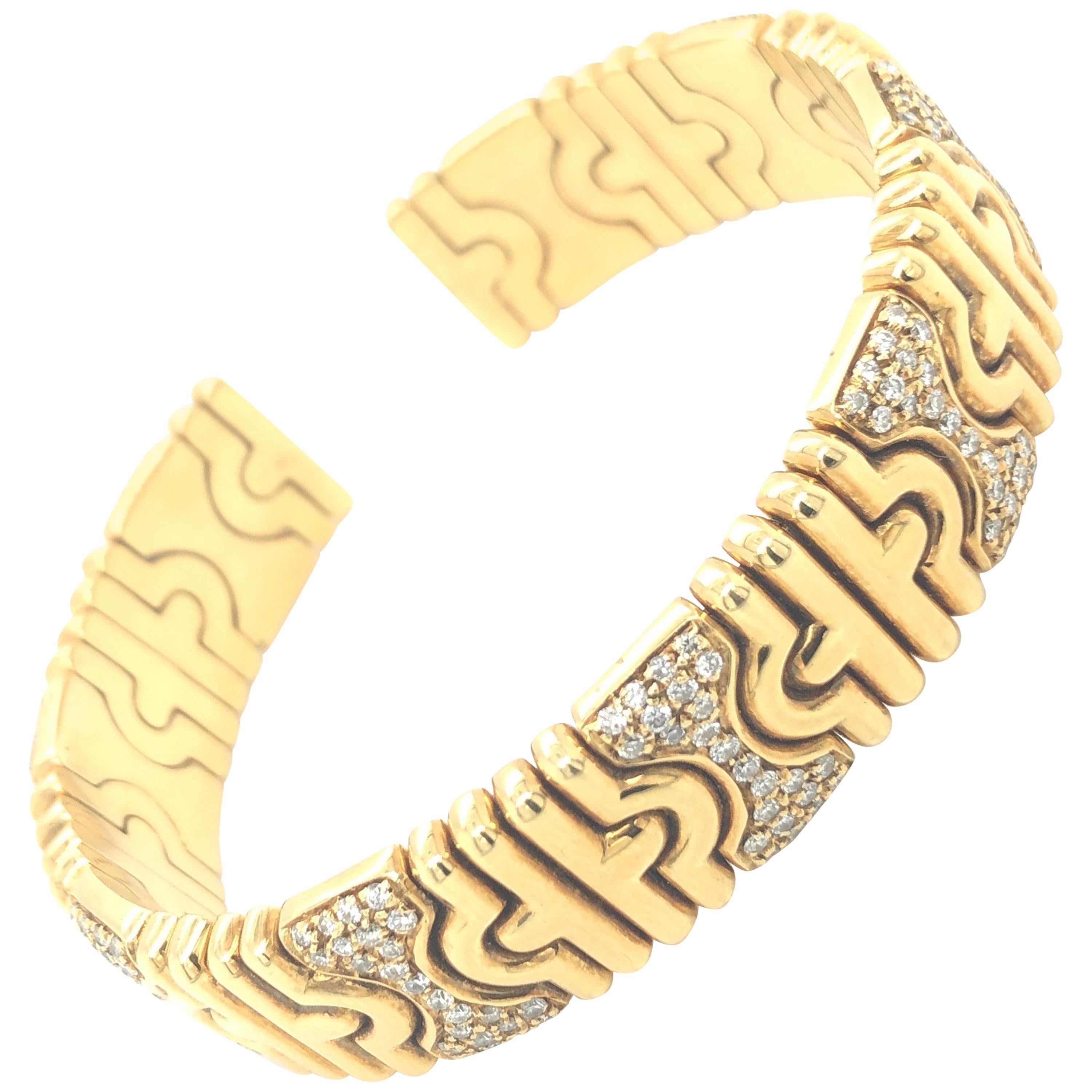 Chatila Yellow Gold Cuff Bracelet with Diamonds For Sale