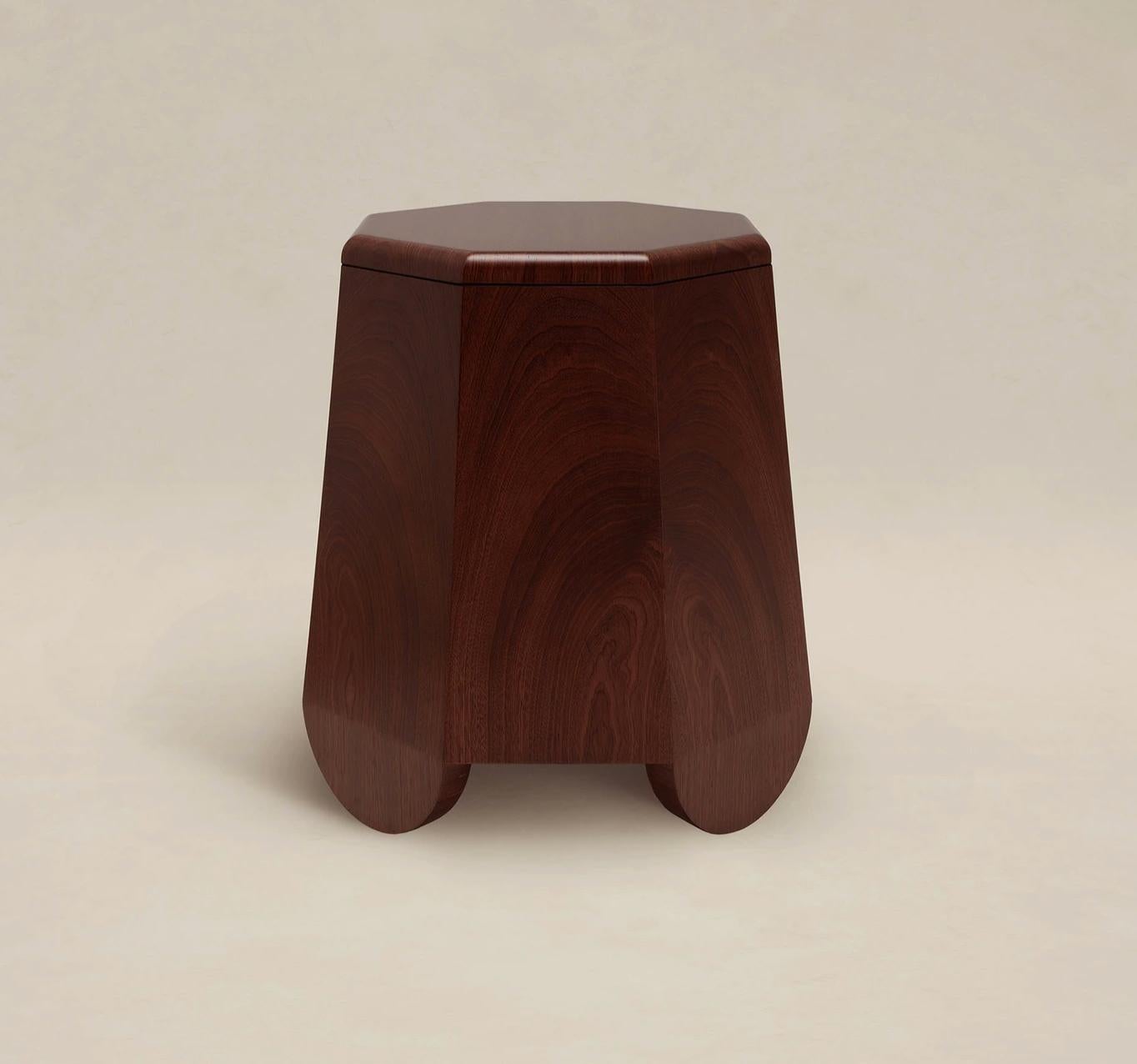 Chatior Side Table by Aède Studios
Dimensions: D 44 x W 44 x H 50 cm. 
Materials: Figured mahogany. 

Available in figured mahogany or oak. Custom materials are available on demand. Please contact us. 

Aède is an interdisciplinary design studio