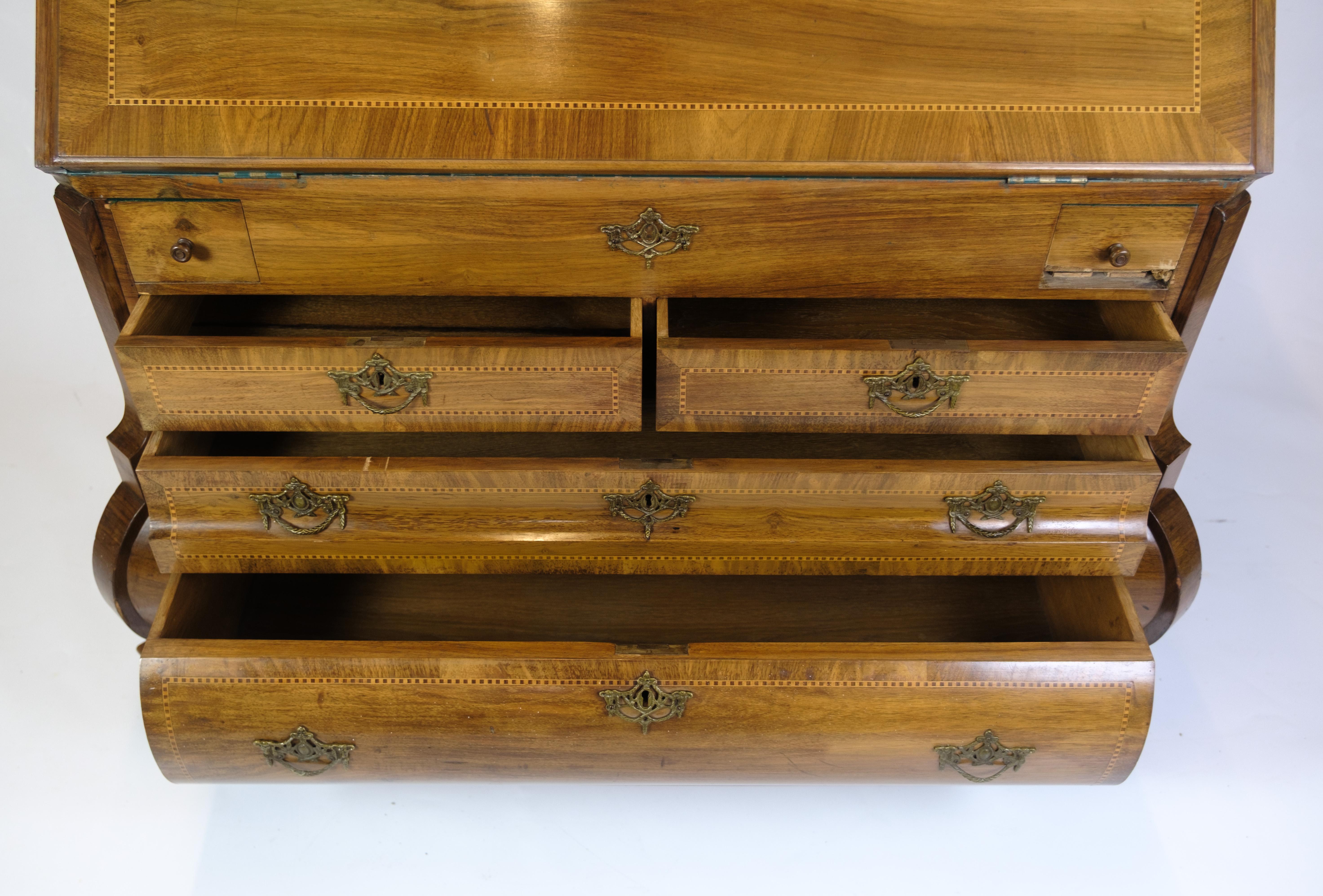 Mid-Century Modern Chatol With Intersia & Four Drawers Made In Ligth Walnut From Lysberg & Hansen For Sale