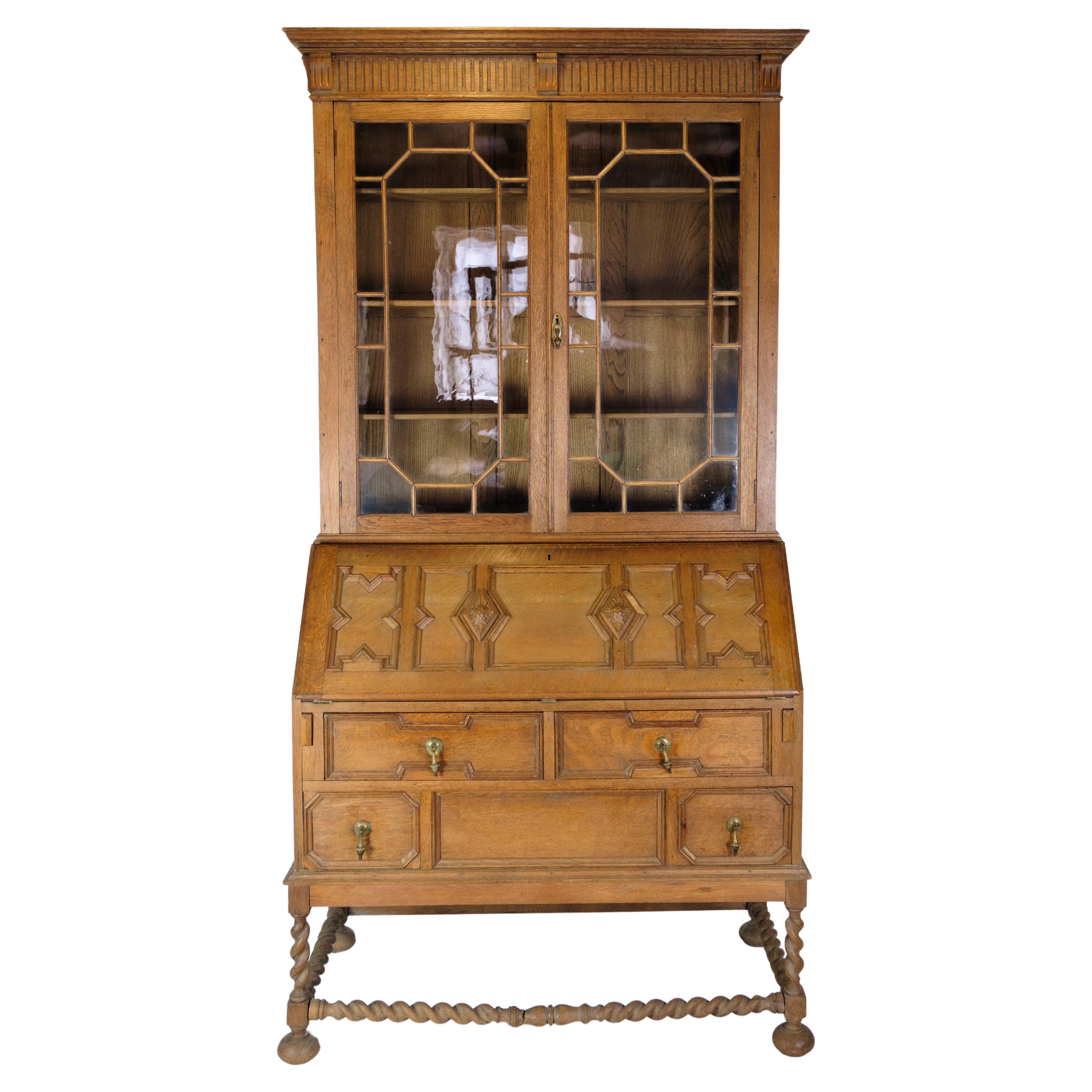 Chatol with Upper cabinet in Oak with Wood Carvings from England, 1890 For Sale