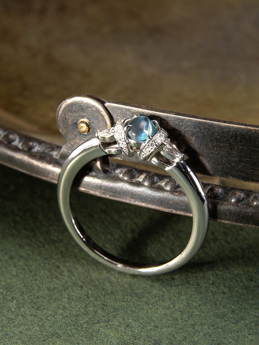 Chatoyancy Alexandrit Diamant Goldring Verlobungsring Teal Grün Art Deco Stil Art Deco Stil (Art déco)