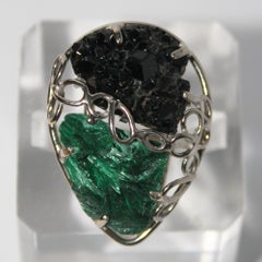Chatoyant malachite black garnet melanite gemstone ring