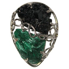 Chatoyant malachite black garnet melanite gemstone ring