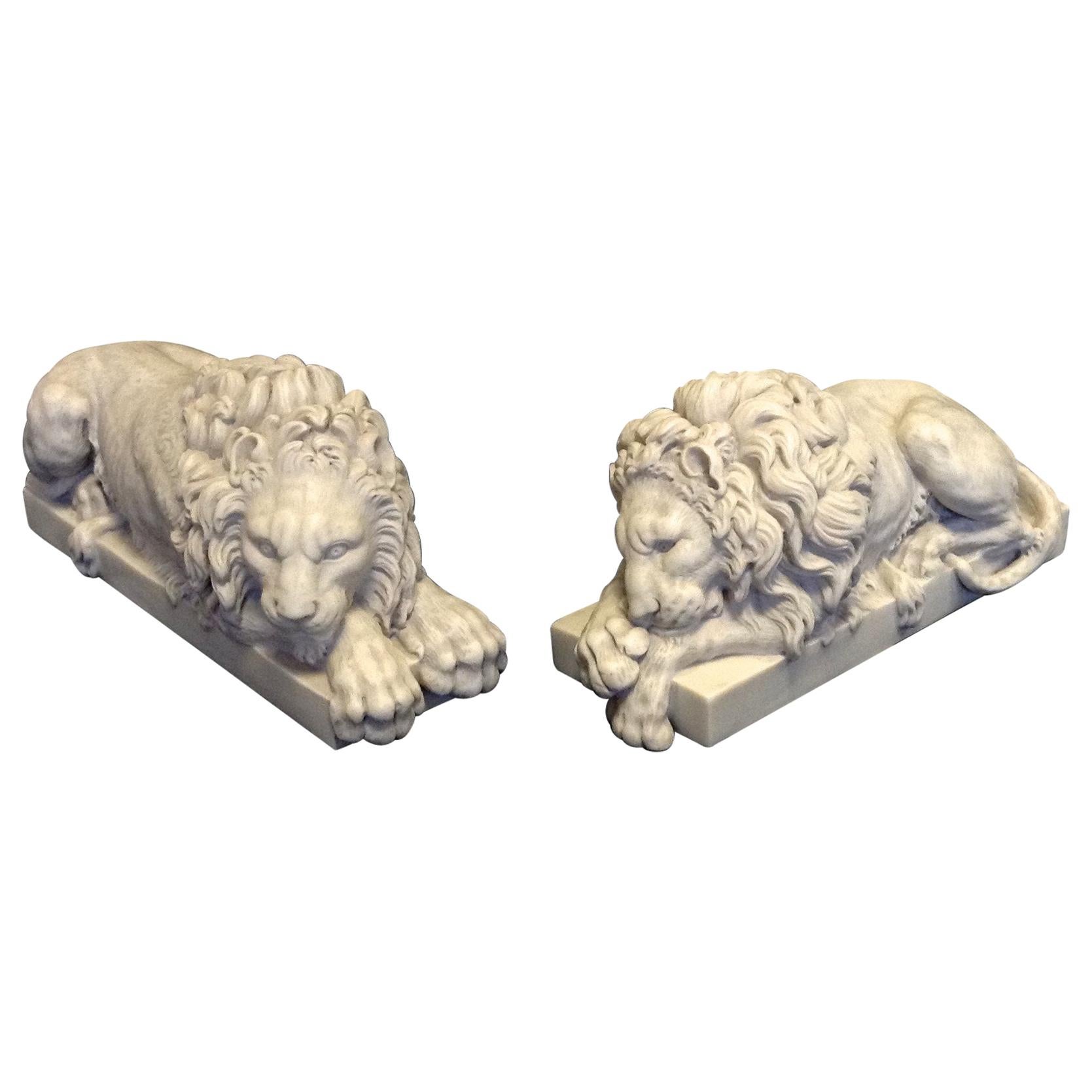 Chatsworth Marble Lions Pair, 20th Century For Sale