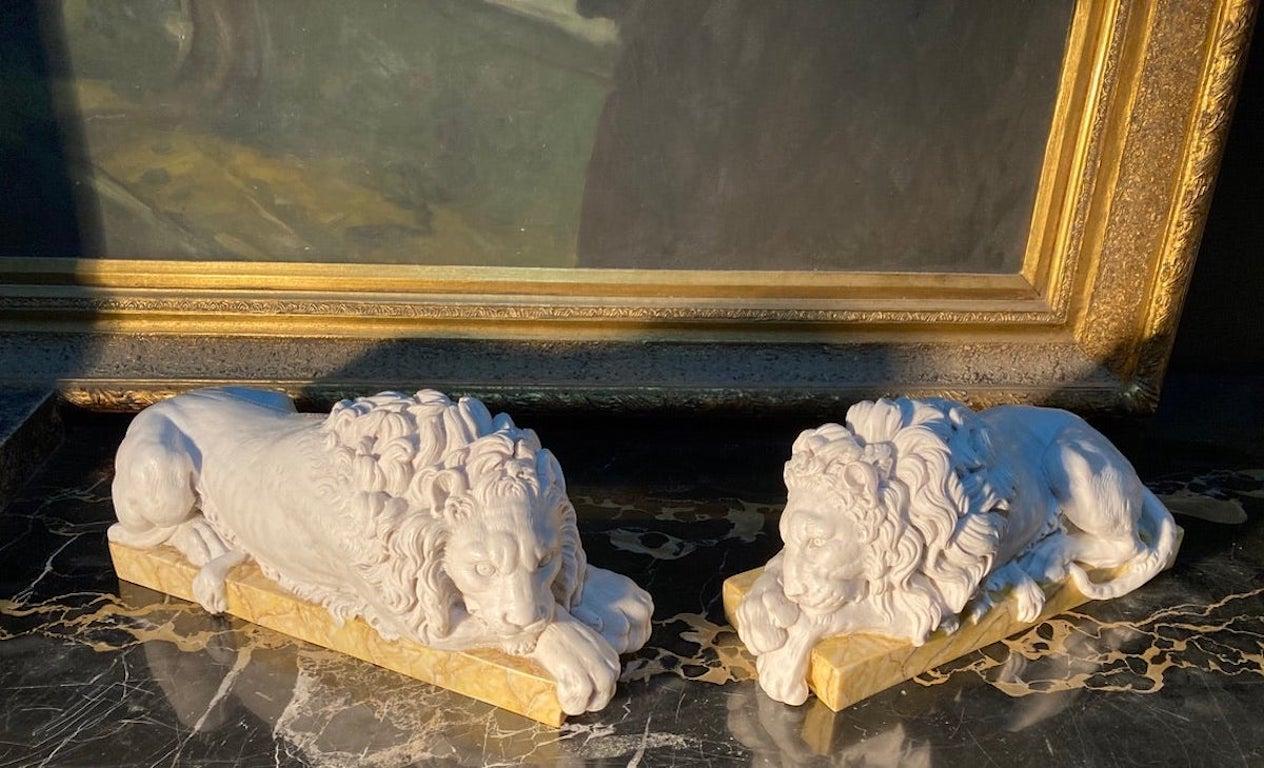 Chatsworth Marble Sculptured Lions on Sienna, 20th Century  1