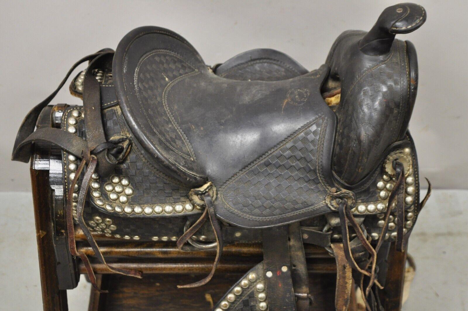 Country Chattanooga Saddlery Co Tex-West Brown Leather Studded Horse Show Saddle 12
