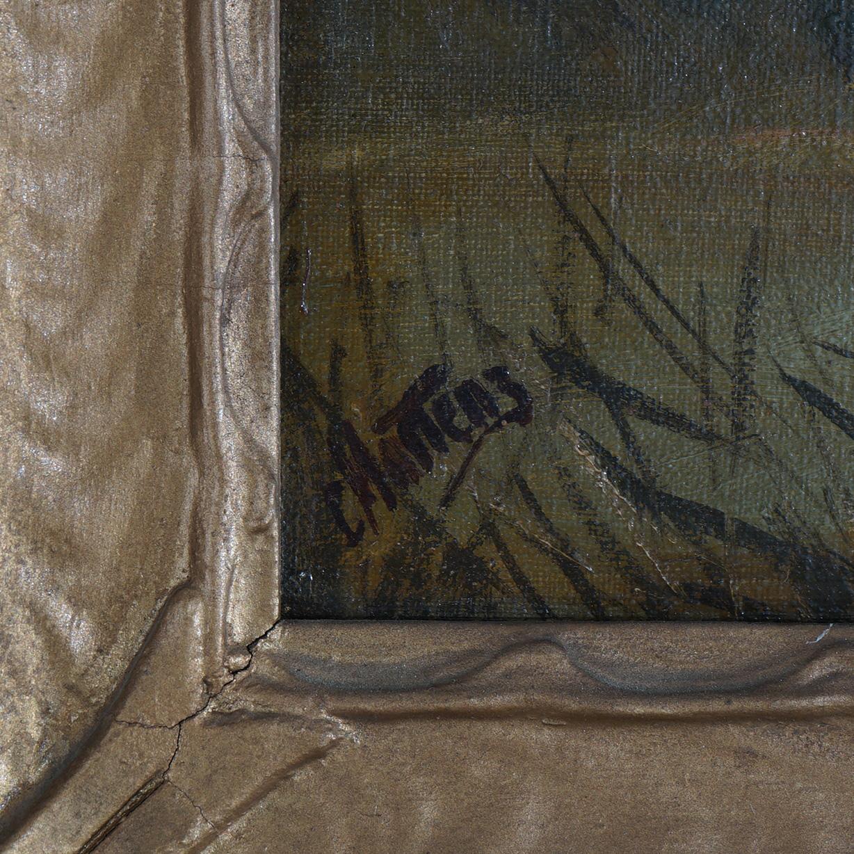 Chatten Oil on Canvas Landscape of Rural Village Scene, Framed, C1890 For Sale 2