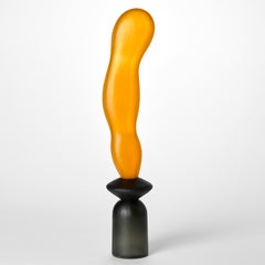 Chattering Classes III, black & orange blown glass sculpture by Simon Moore
