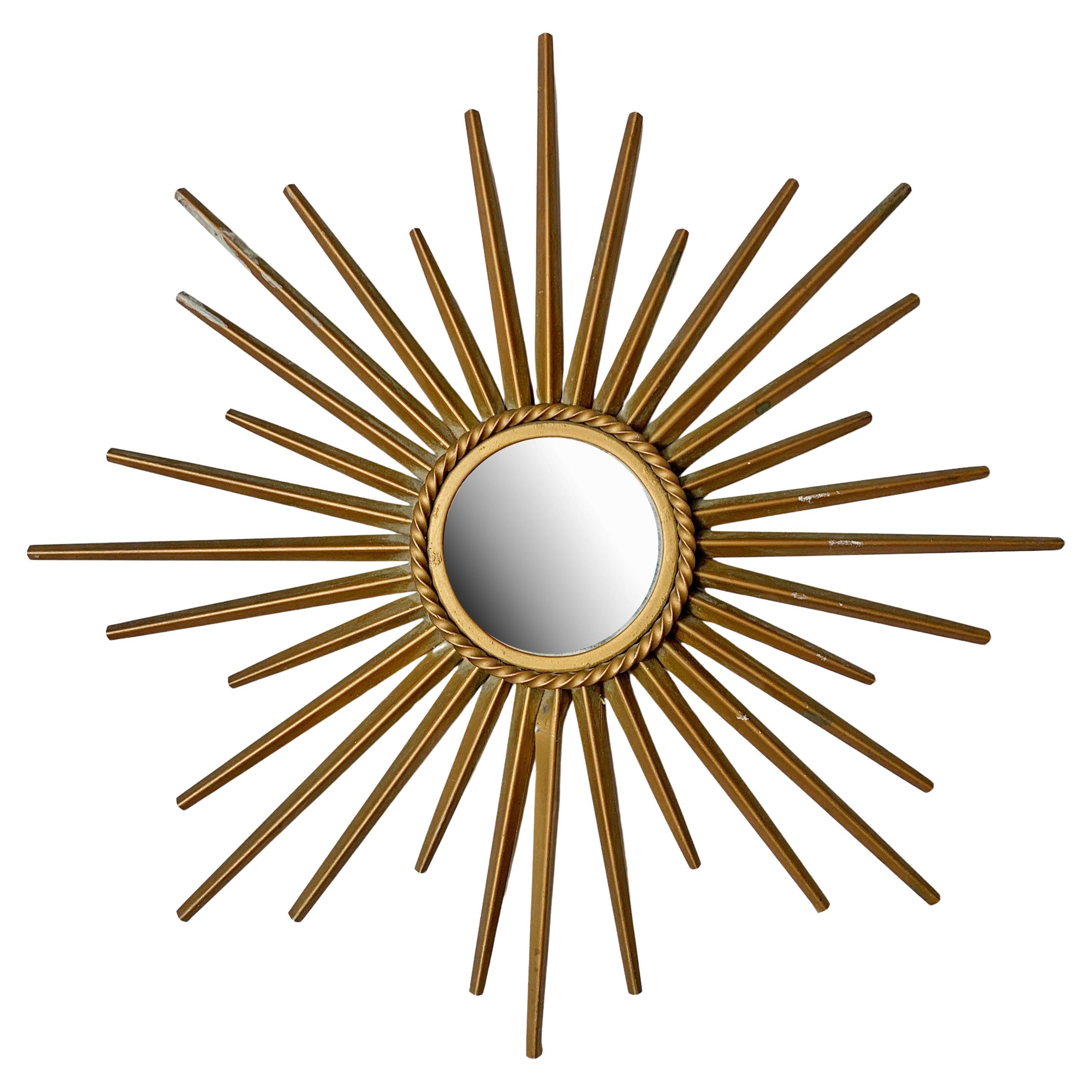 Chaty Vallauris 1950s Petite Gold Sunburst Mirror, French