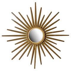Chaty Vallauris 1950s Petite Gold Sunburst Mirror, French Chaty Vallauris 1950s Petite Gold Sunburst Mirror, French