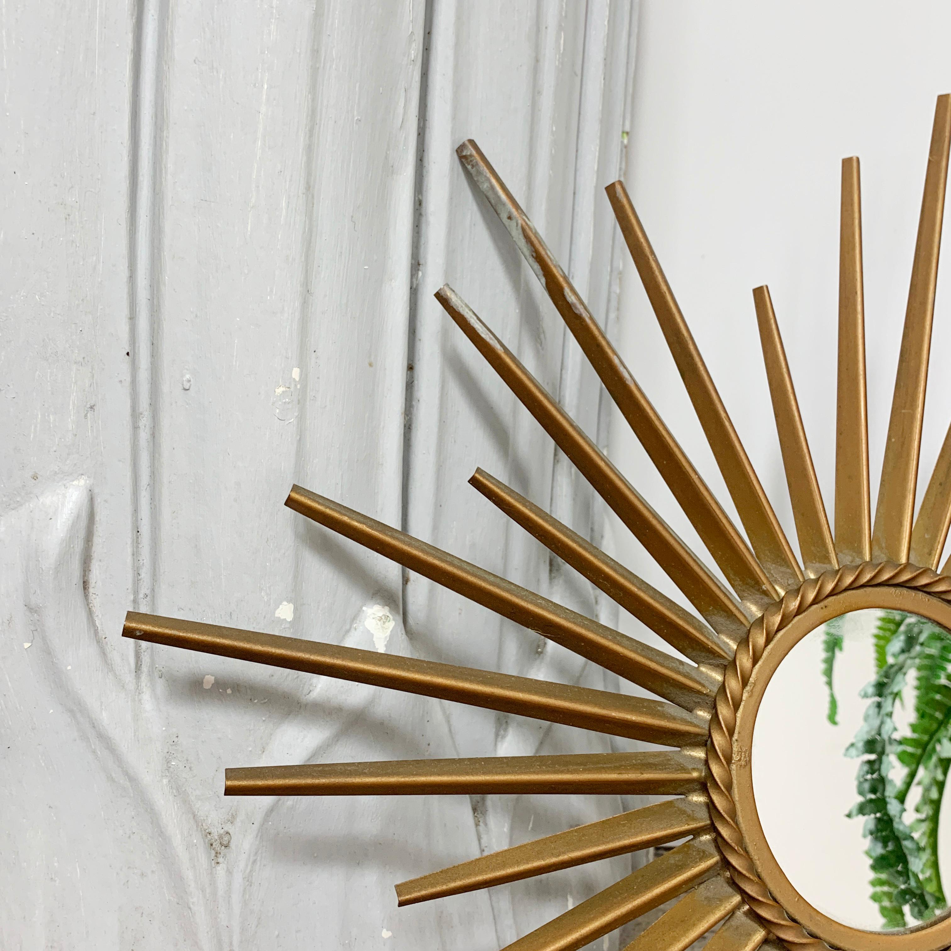 Mid-Century Modern Chaty Vallauris 1950s Petite Gold Sunburst Mirror For Sale