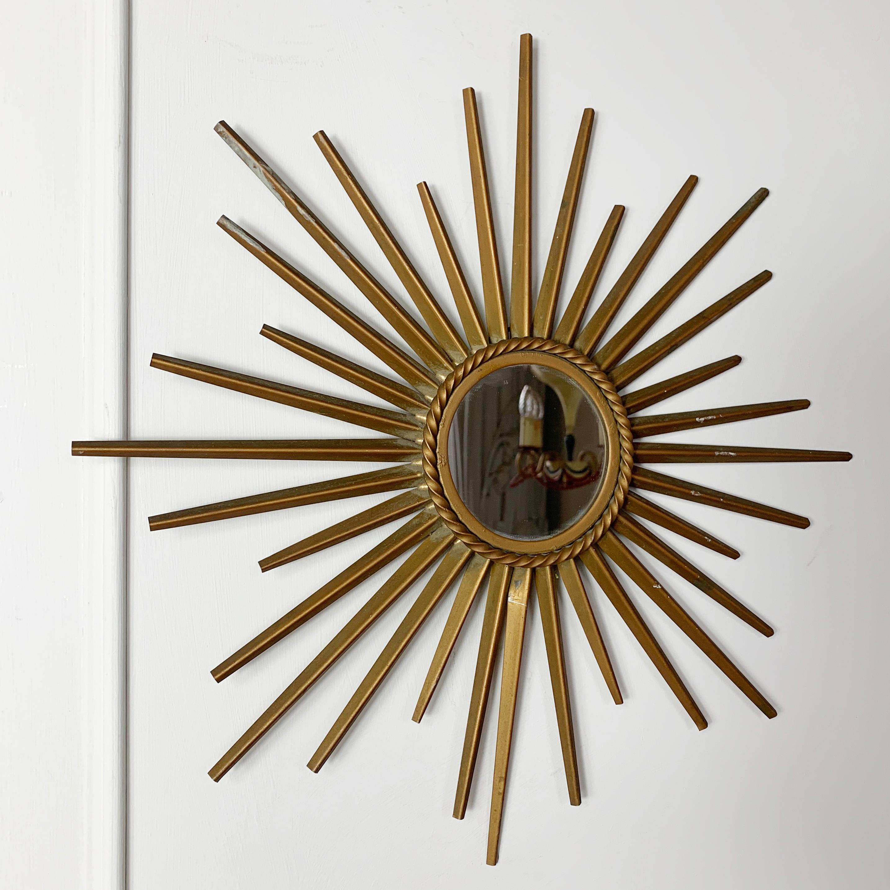 Chaty Vallauris 1950s Petite Gold Sunburst Mirror In Good Condition For Sale In Hastings, GB