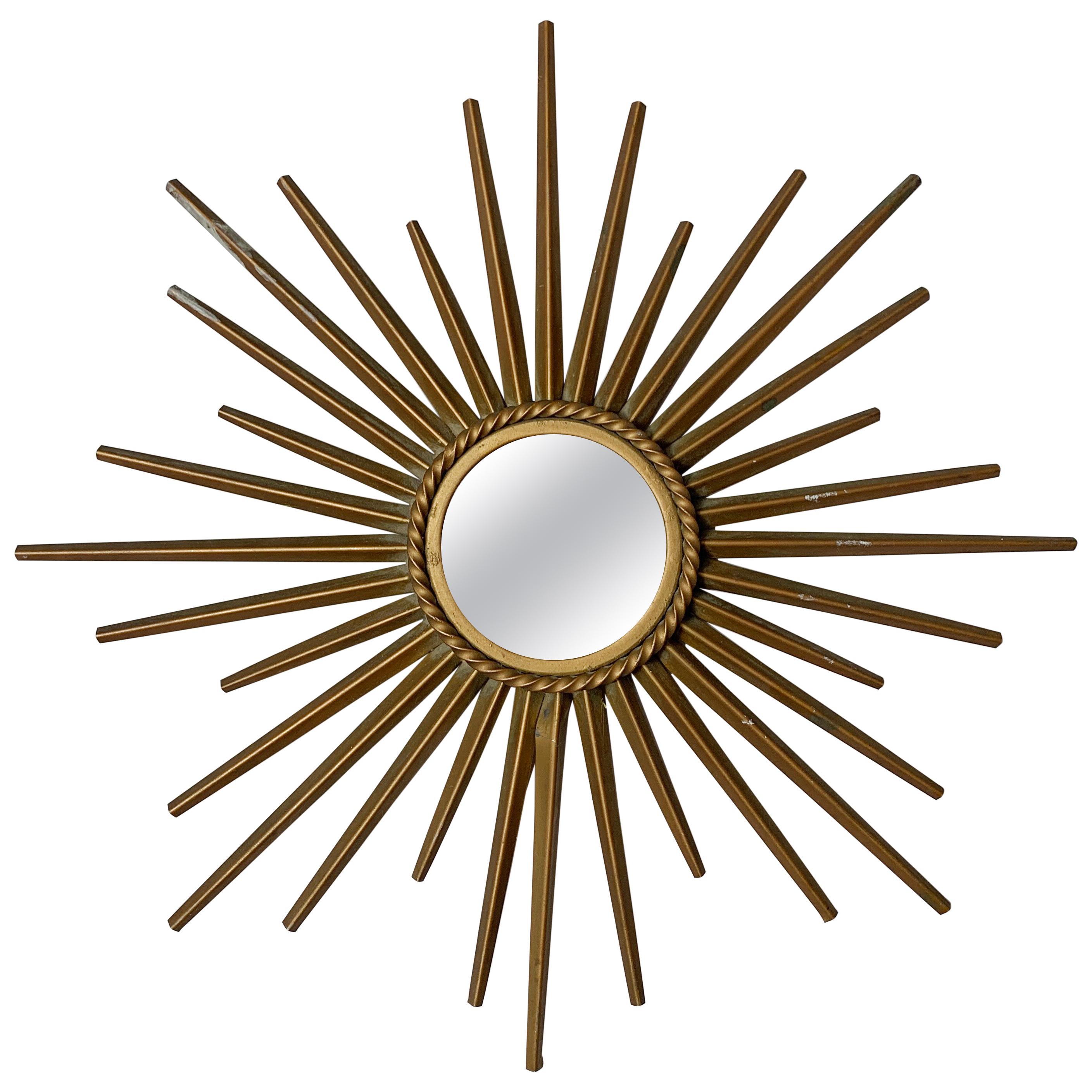 Chaty Vallauris 1950s Petite Gold Sunburst Mirror For Sale