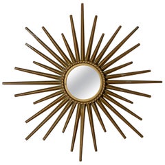 Vintage Chaty Vallauris 1950s Petite Gold Sunburst Mirror