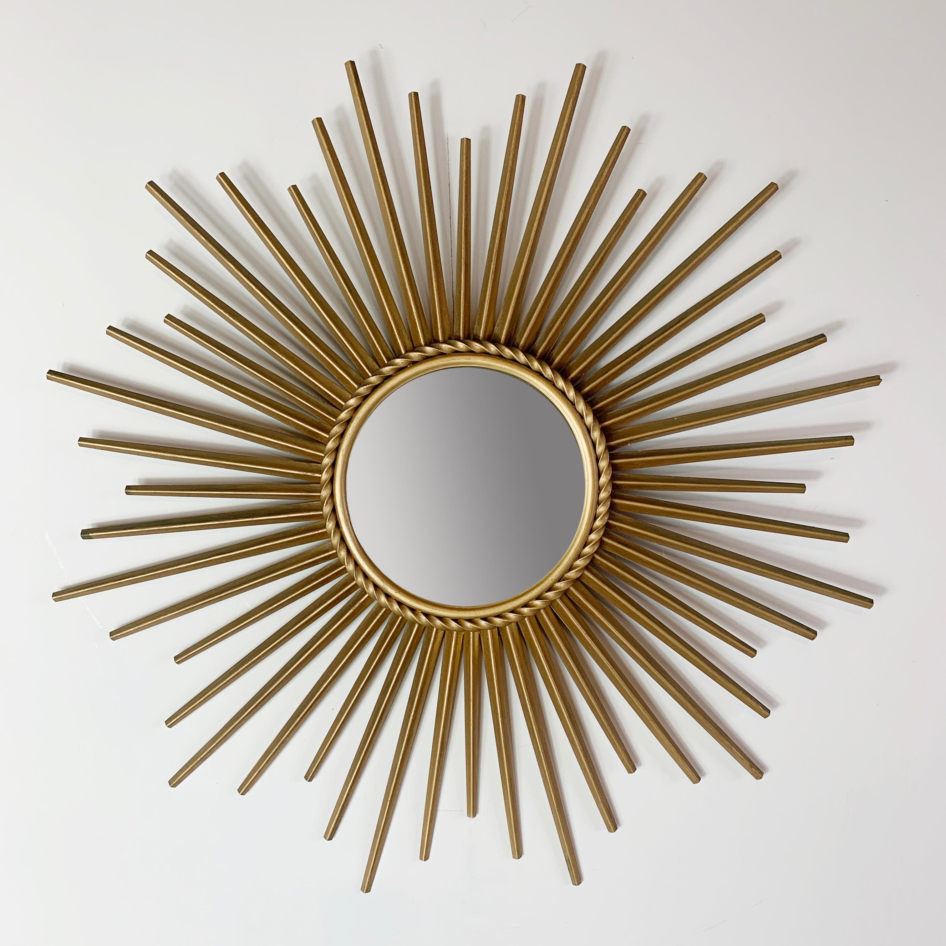 Metal Chaty Vallauris 1950’s Sunburst Convex Mirror
